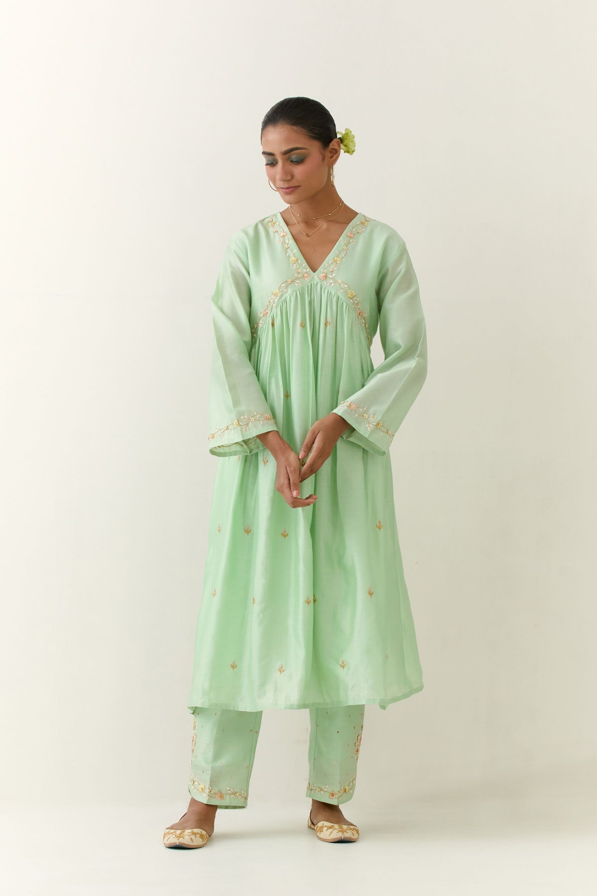 Pastel Green Hand Embroidered Kurta