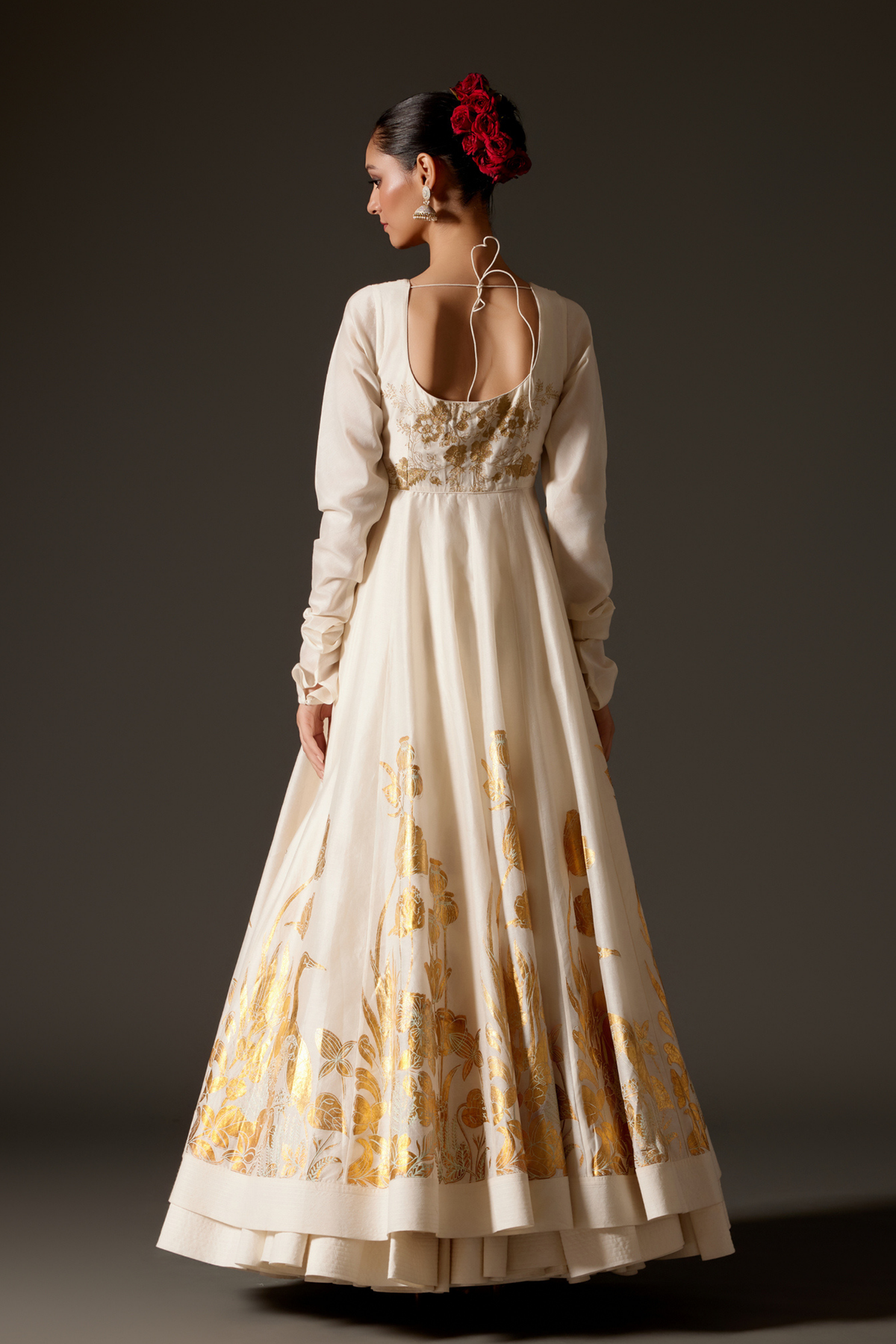 Chanderi Anarkali Set In Ivory