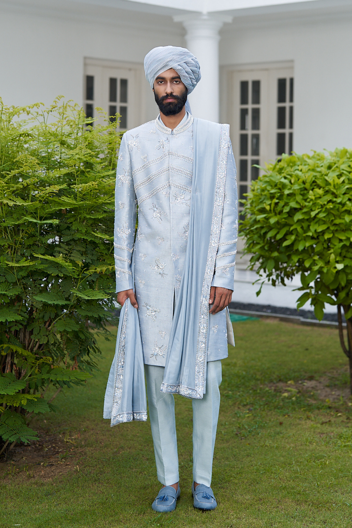 Ash Blue Sherwani Set