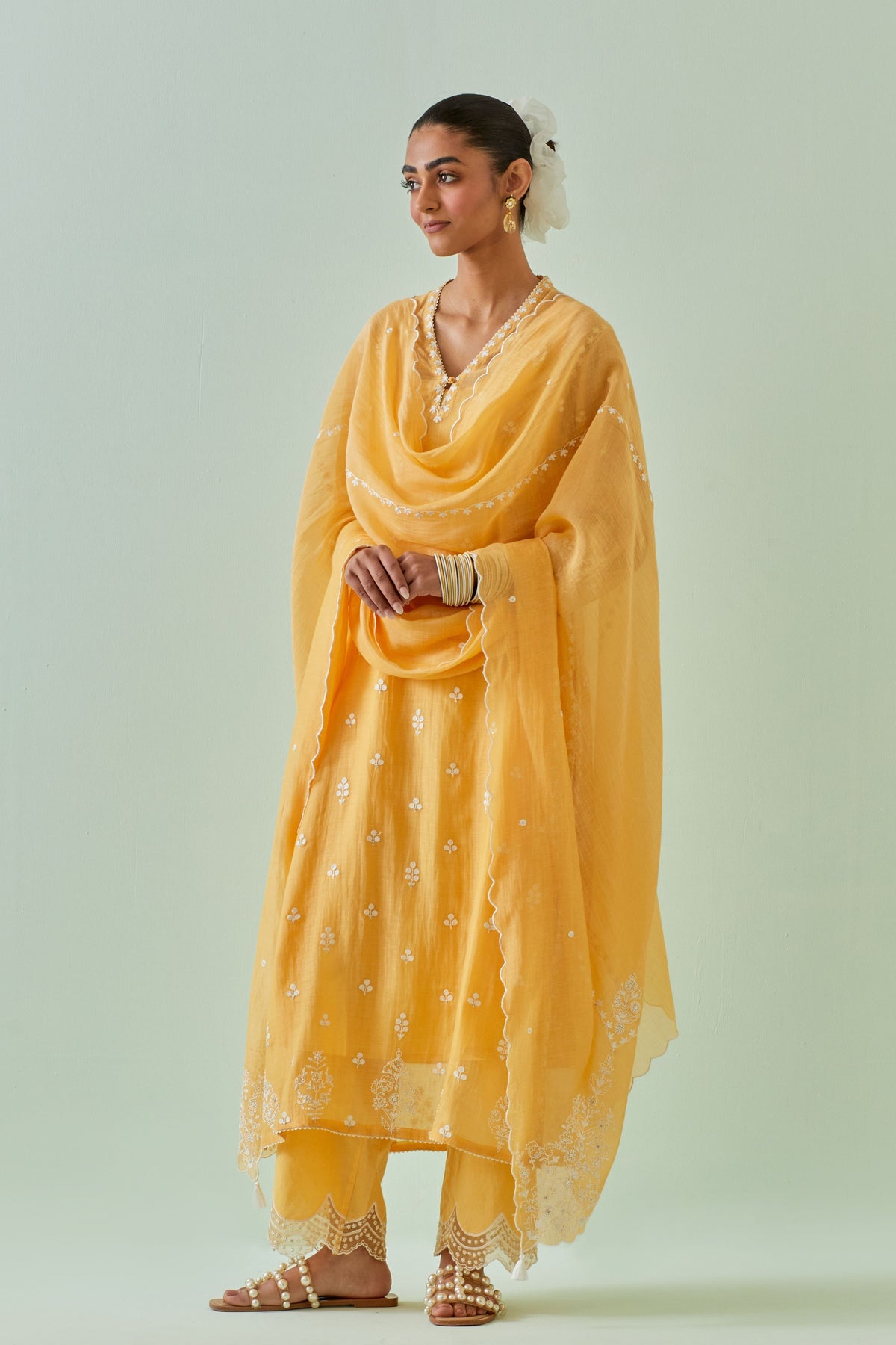 Yellow Boota Embroidered Kurta Set