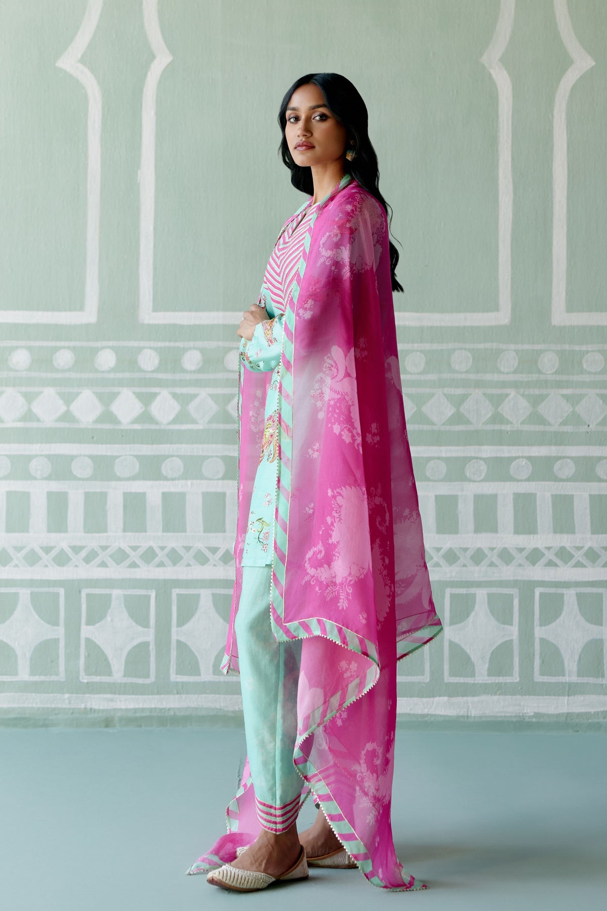 Mint &amp; Fuschia Kurta Set