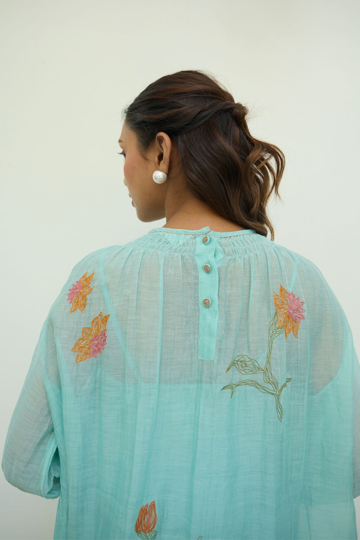 Embroidered Turquoise Chanderi Tunic