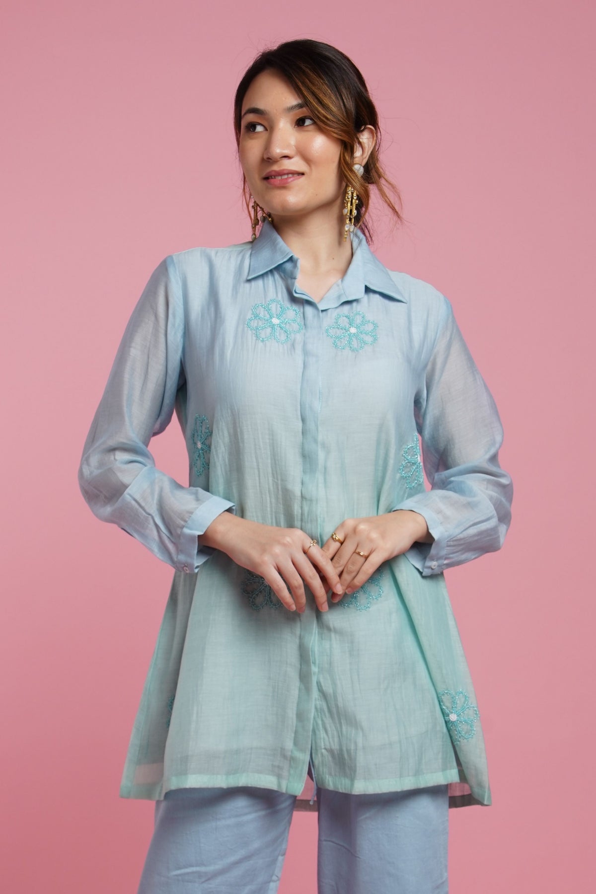 Blue Mul Chanderi Shirt