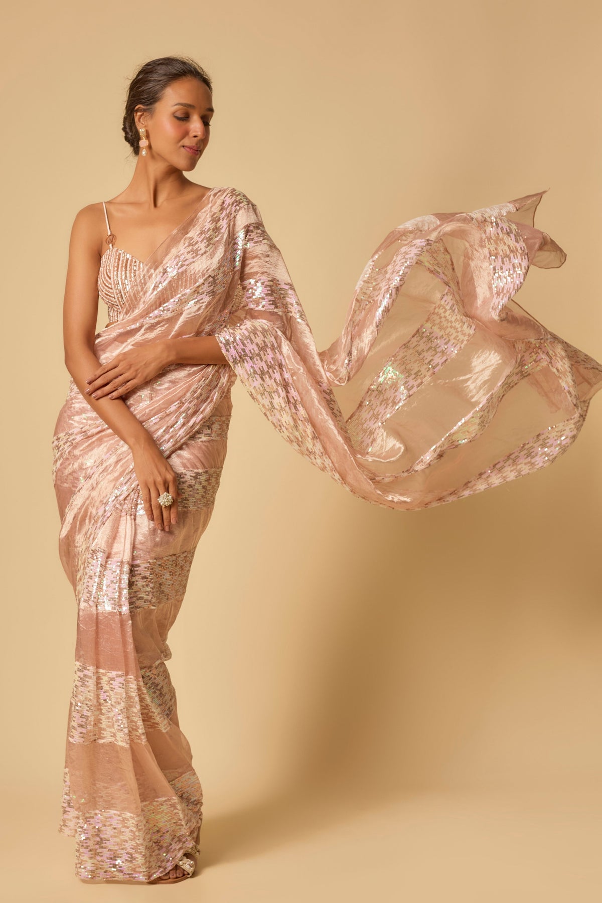 Pink Tissue Saree Set