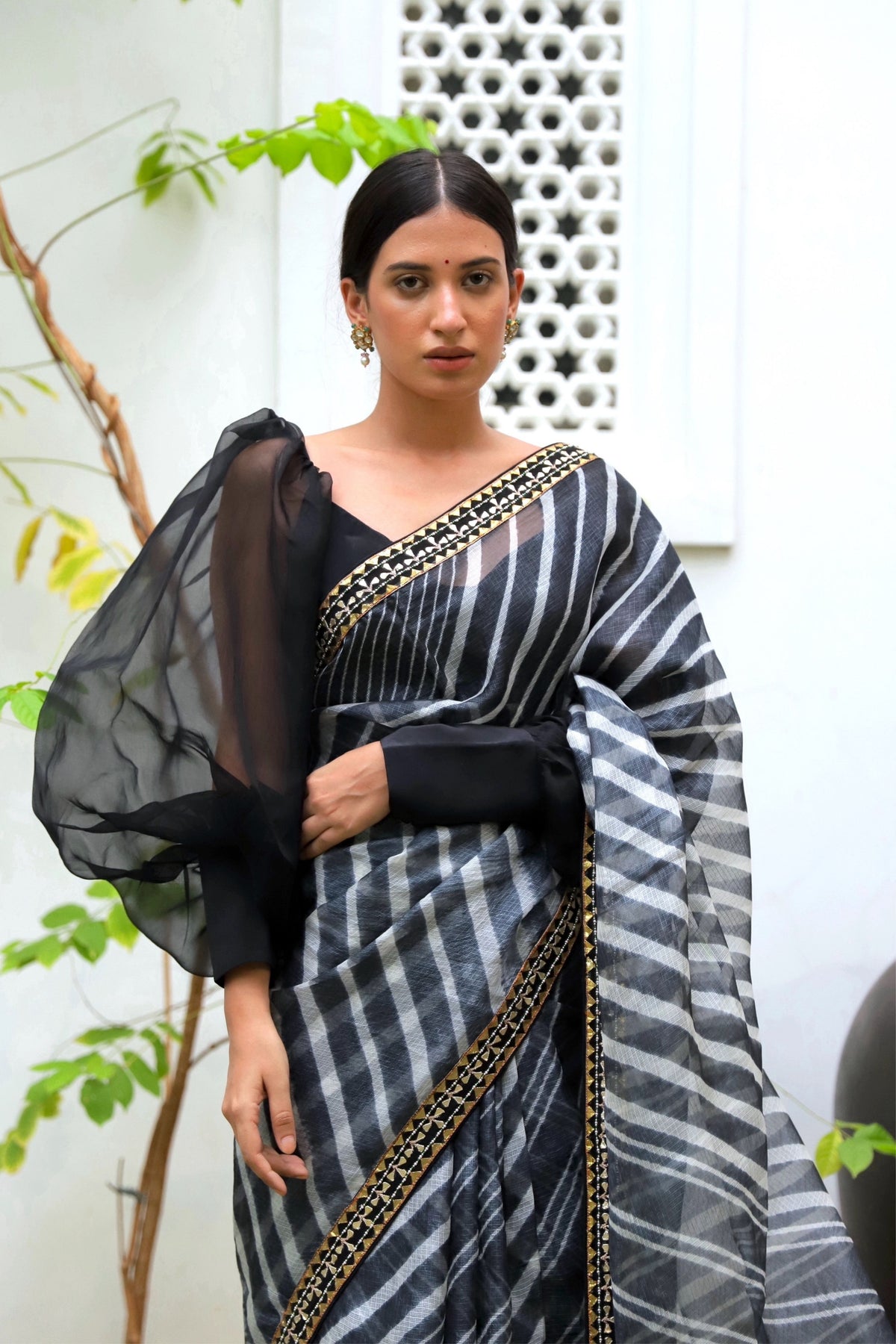 Black Lahariya Saree Set