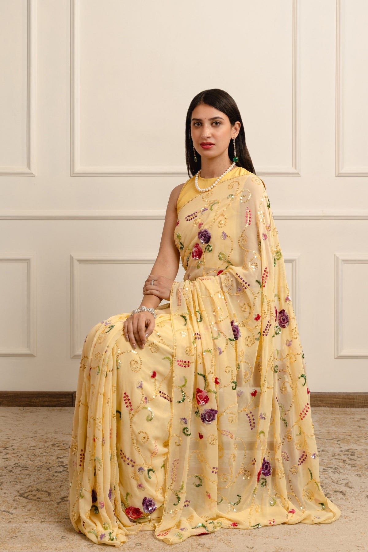 Devyani Mango Yellow Georgette Saree