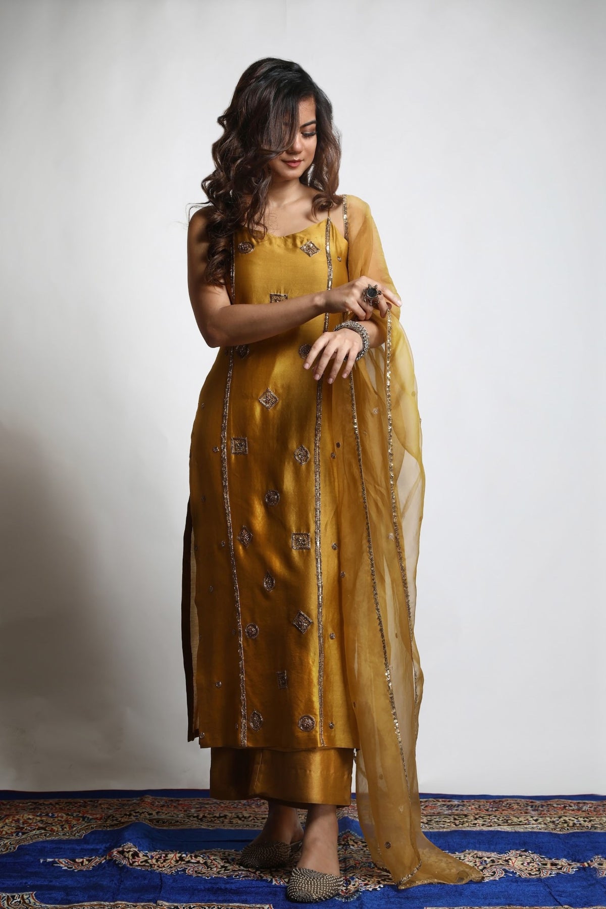 Burnt Gold Embroidered Kurta Set