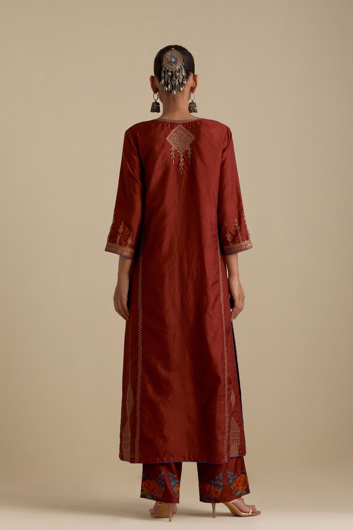 Maroon Silk Straight Kurta Set