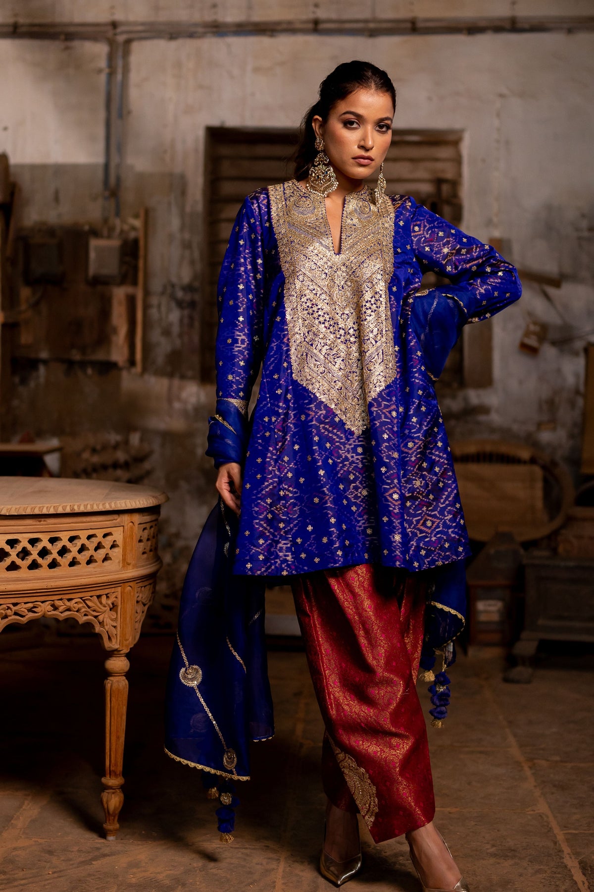 Blue Short Kurta With Salwar