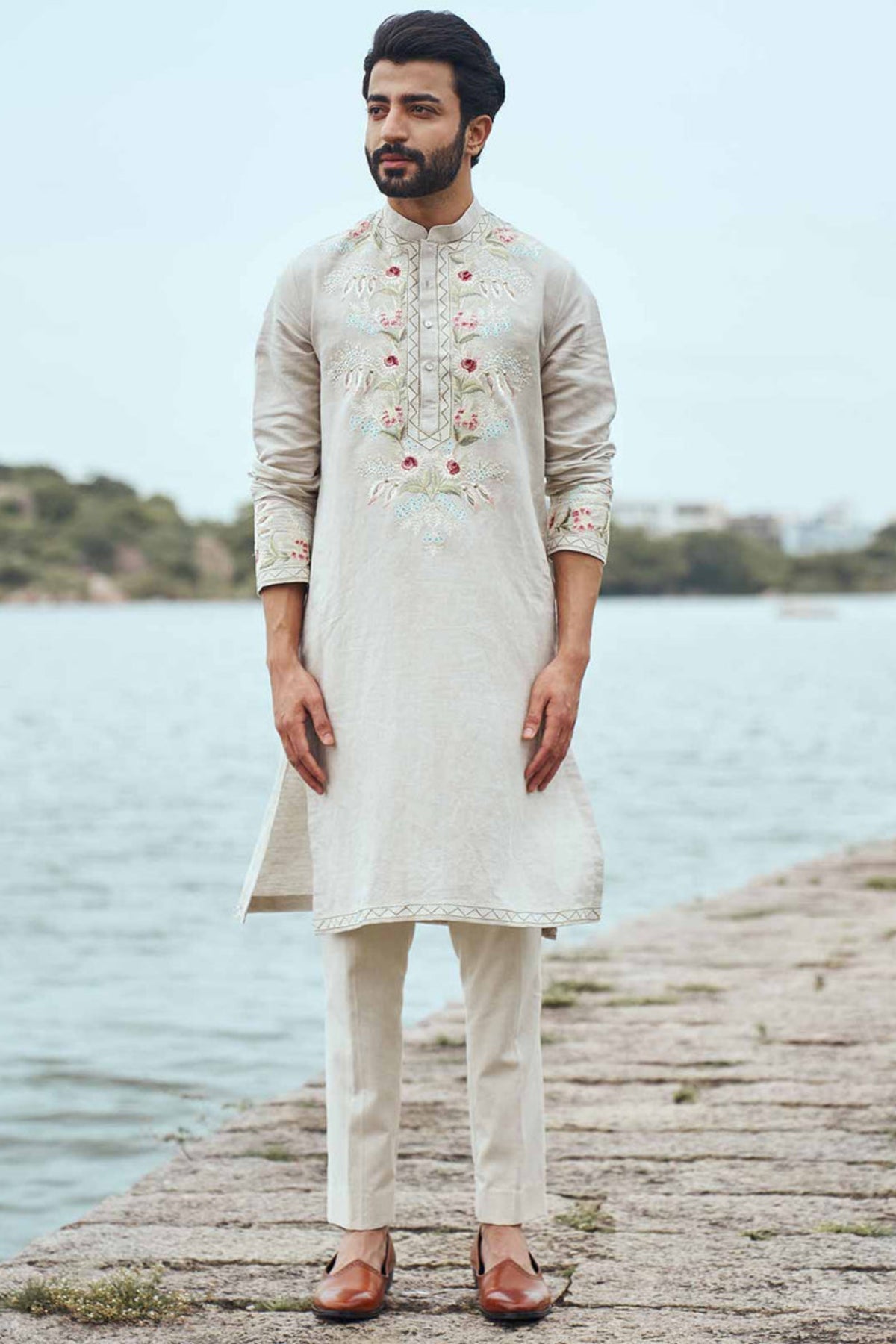 Ivory Multi Thread Kurta Set