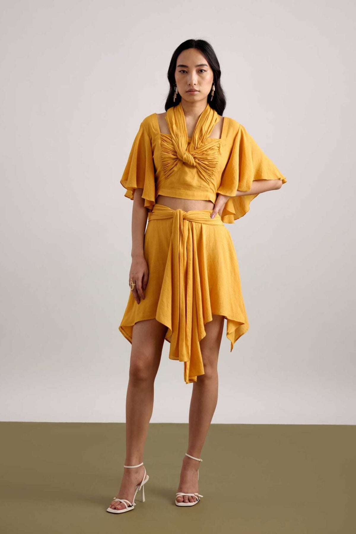 Echo Yellow Knotted Resort Top and skirt Set