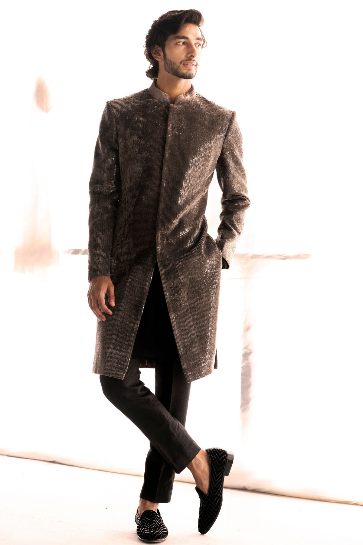 Taupe Sequins Sherwani