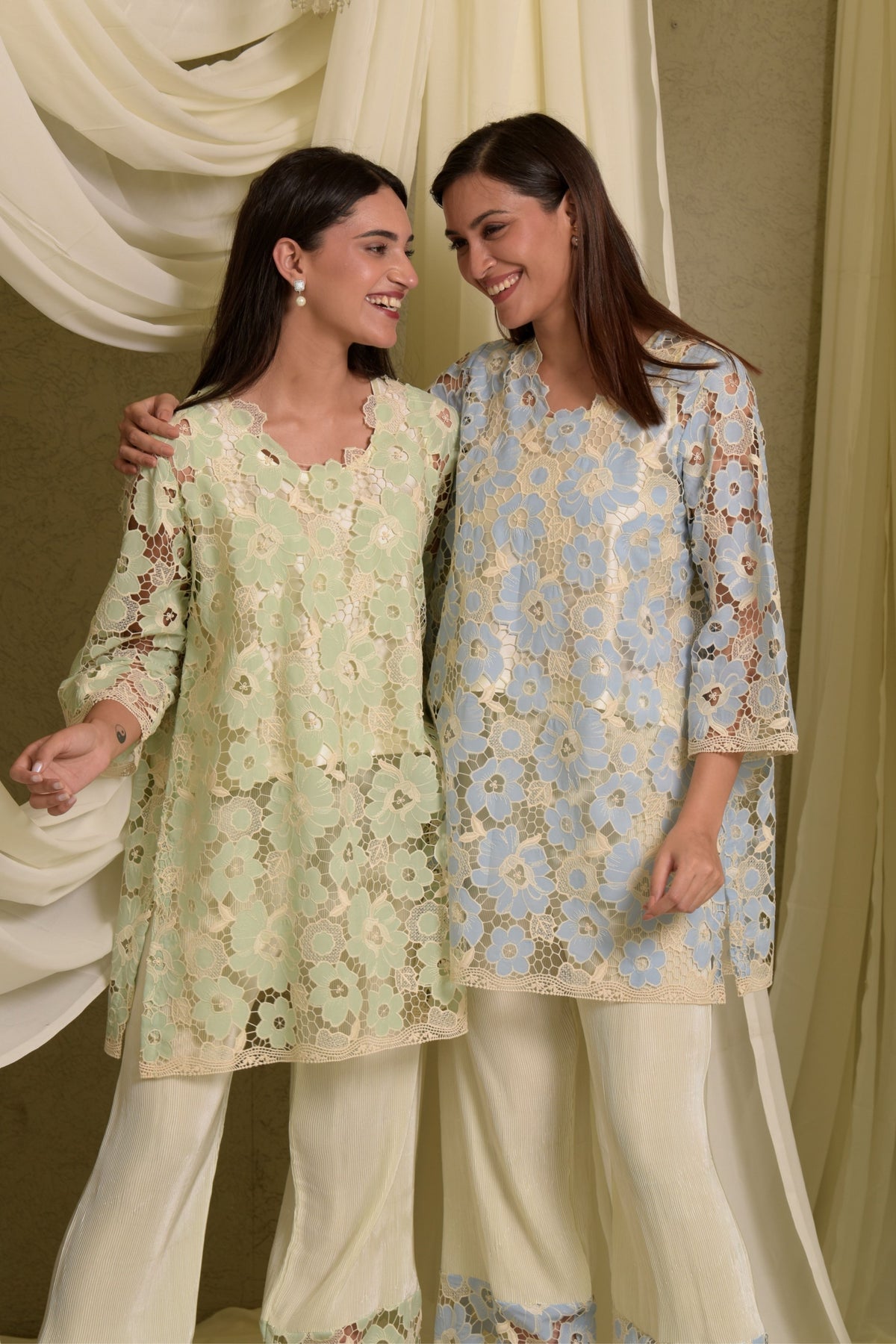 Myra Mesh Floral Pastel Kurta Set