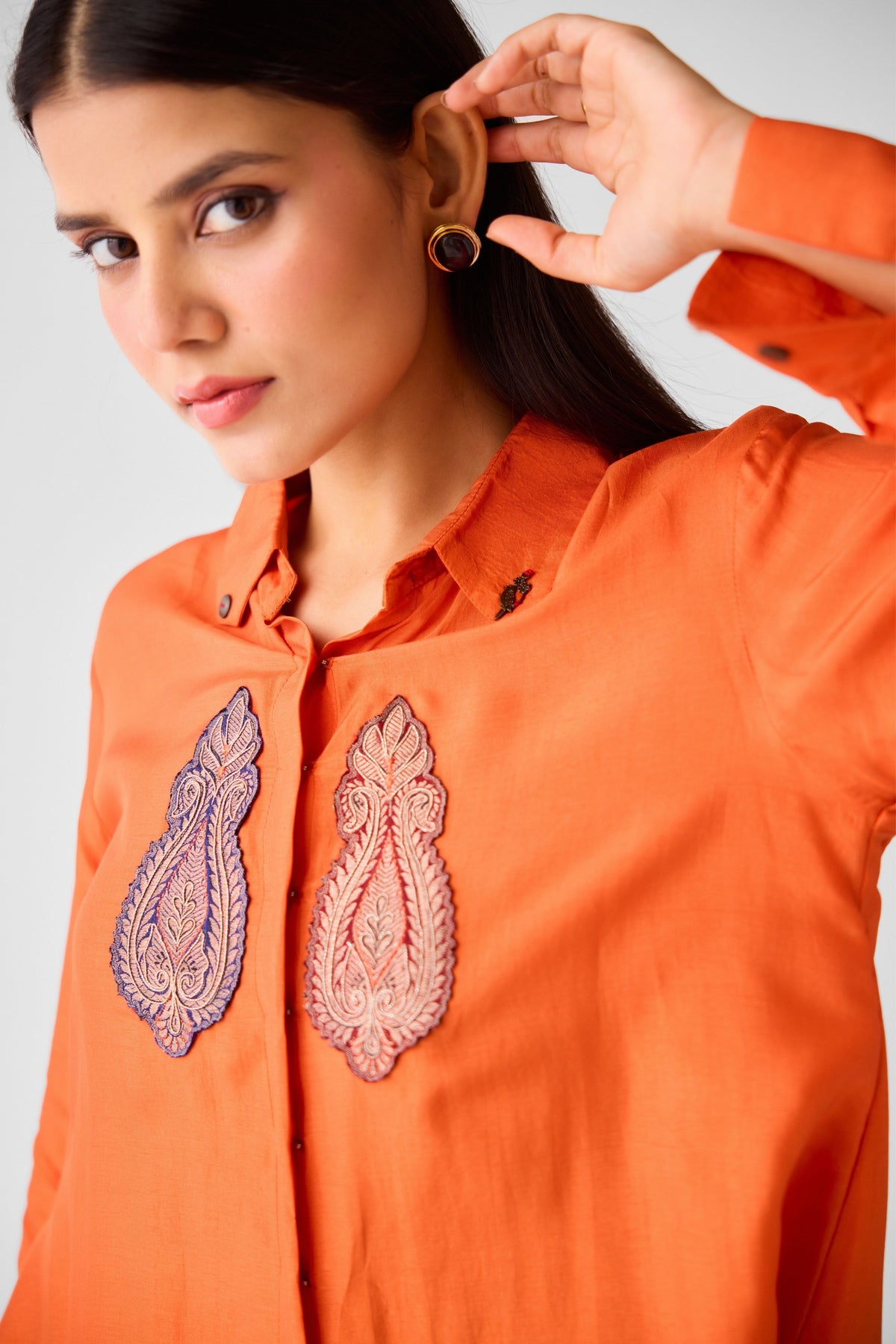 Orange Cotton Silk Shirt