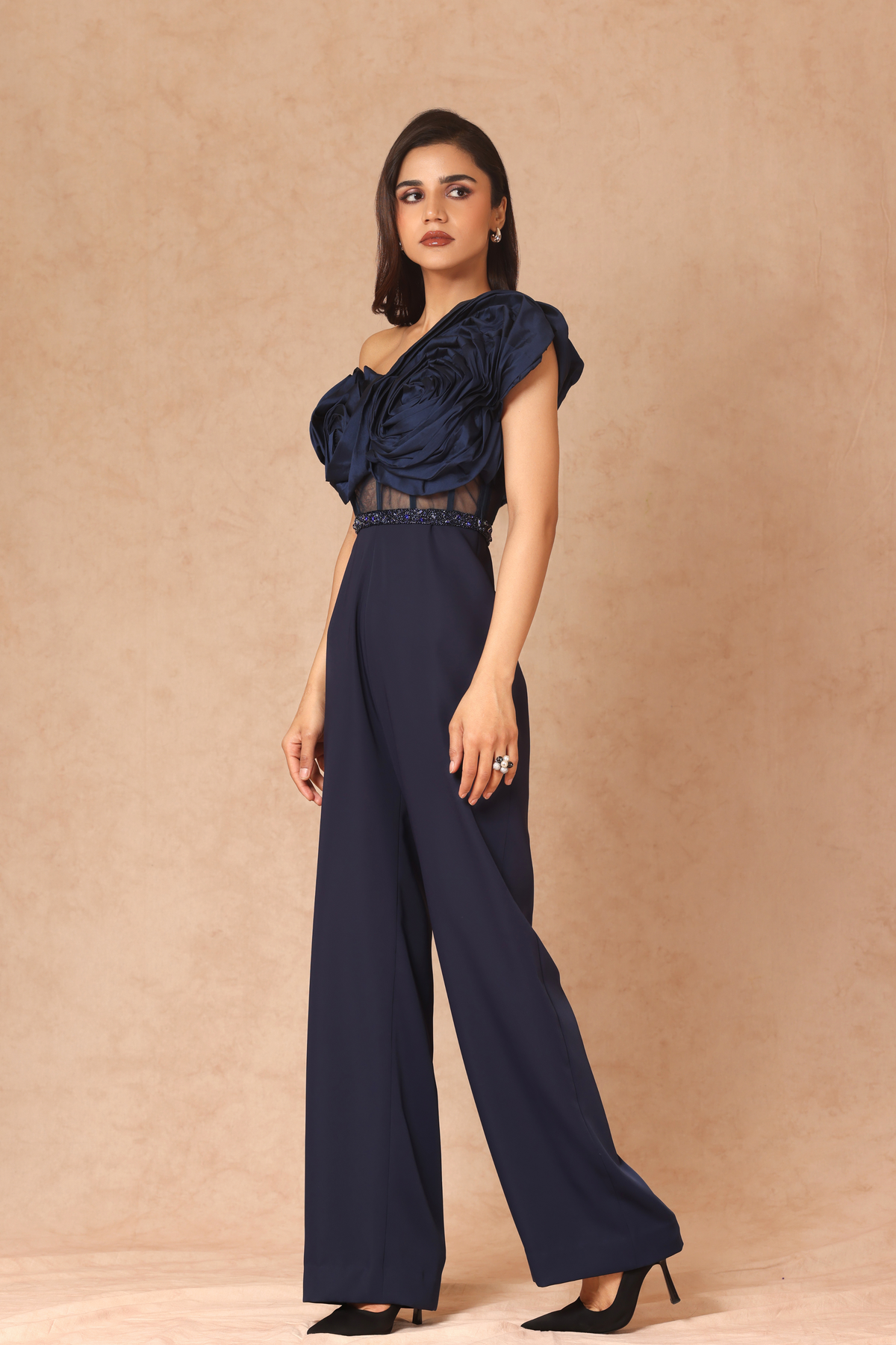 Taffeta Draped Jumpsuit With Belt