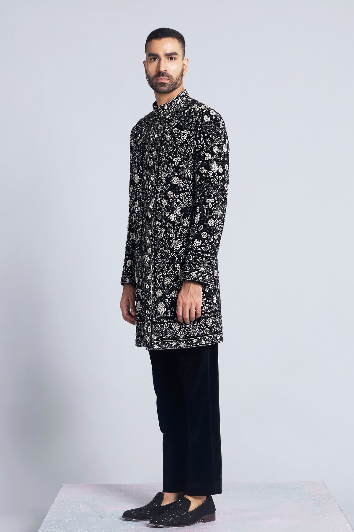 Black Velvet Indo Western Sherwani Set