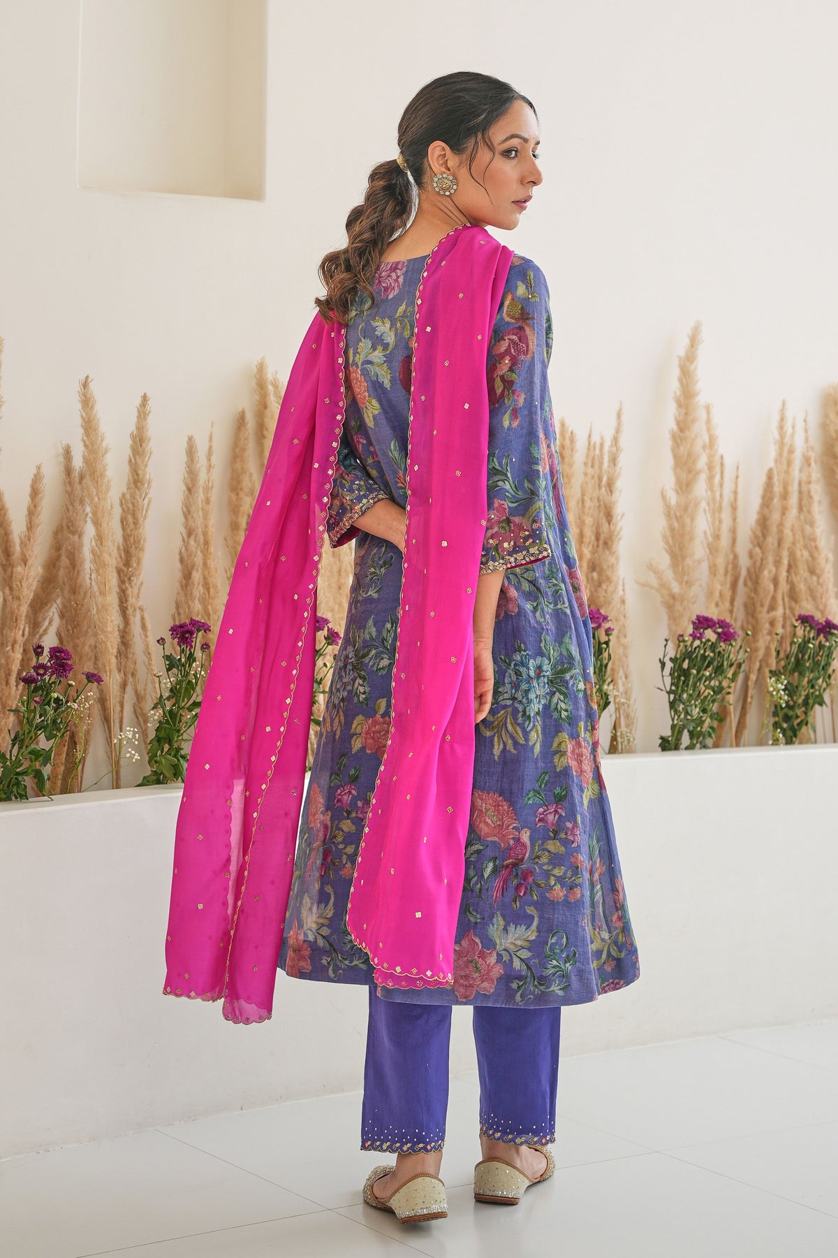 Fiza Tissue Kurta Set in Purple With Dupatta