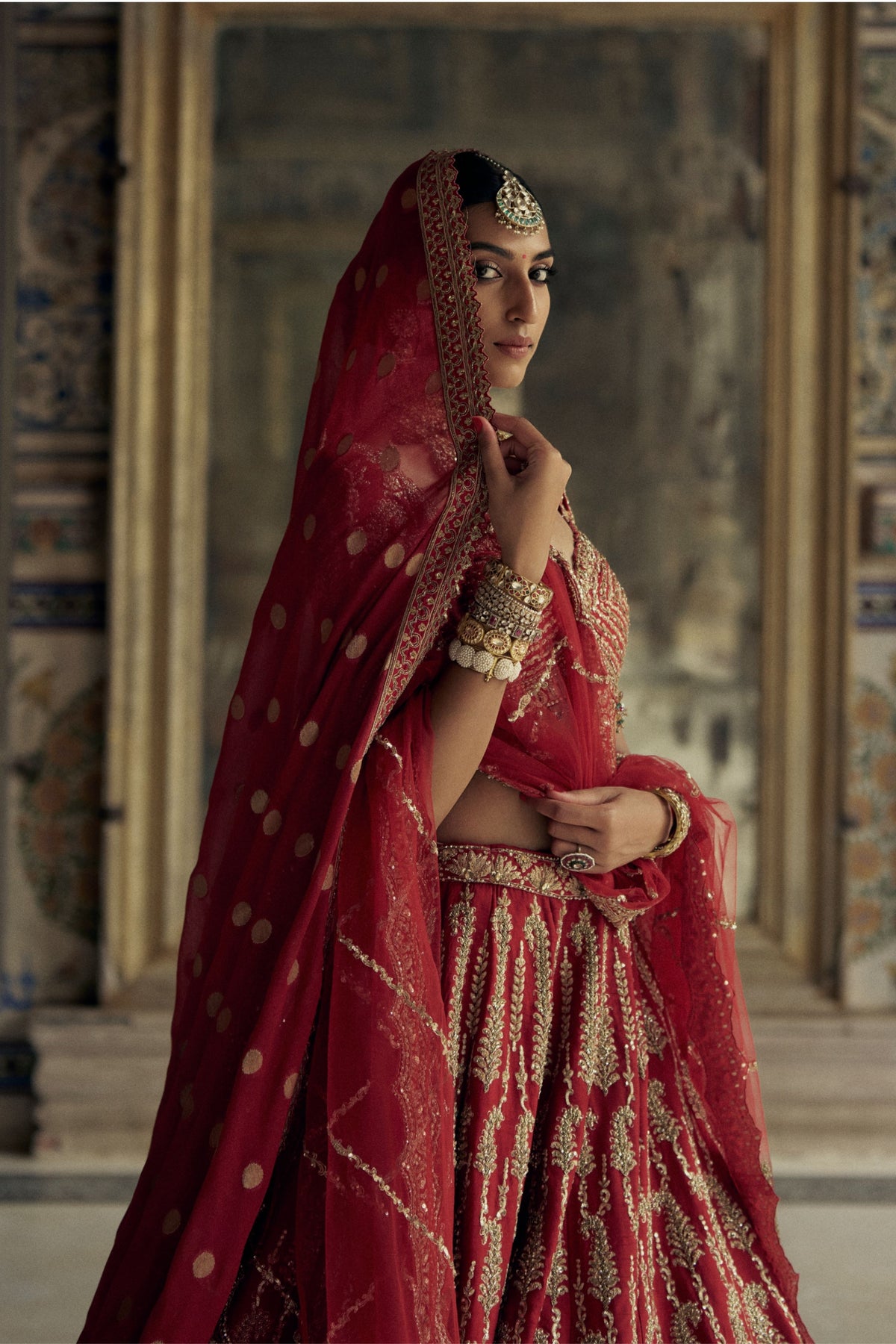 Red Beadwork Lehenga Choli Set