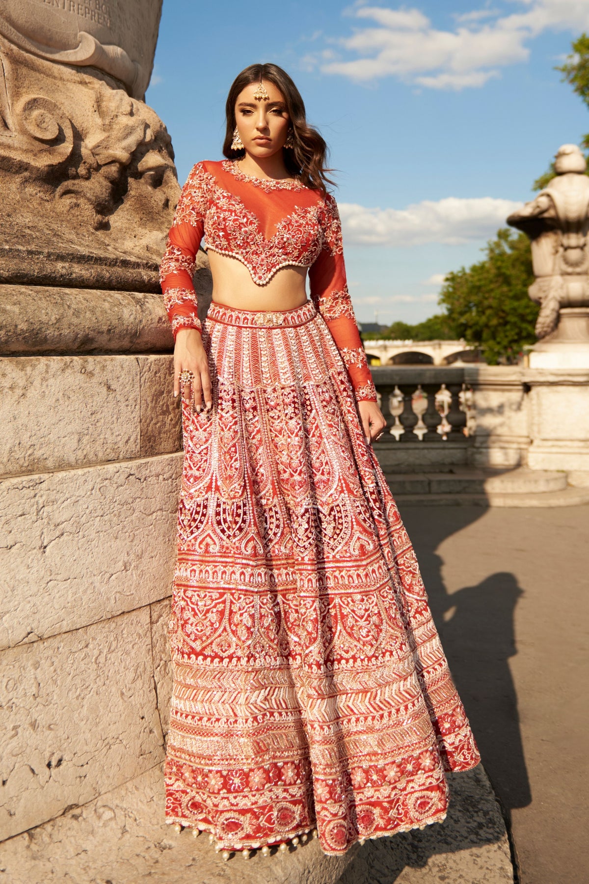 Full Sleeve Red Lehenga Set