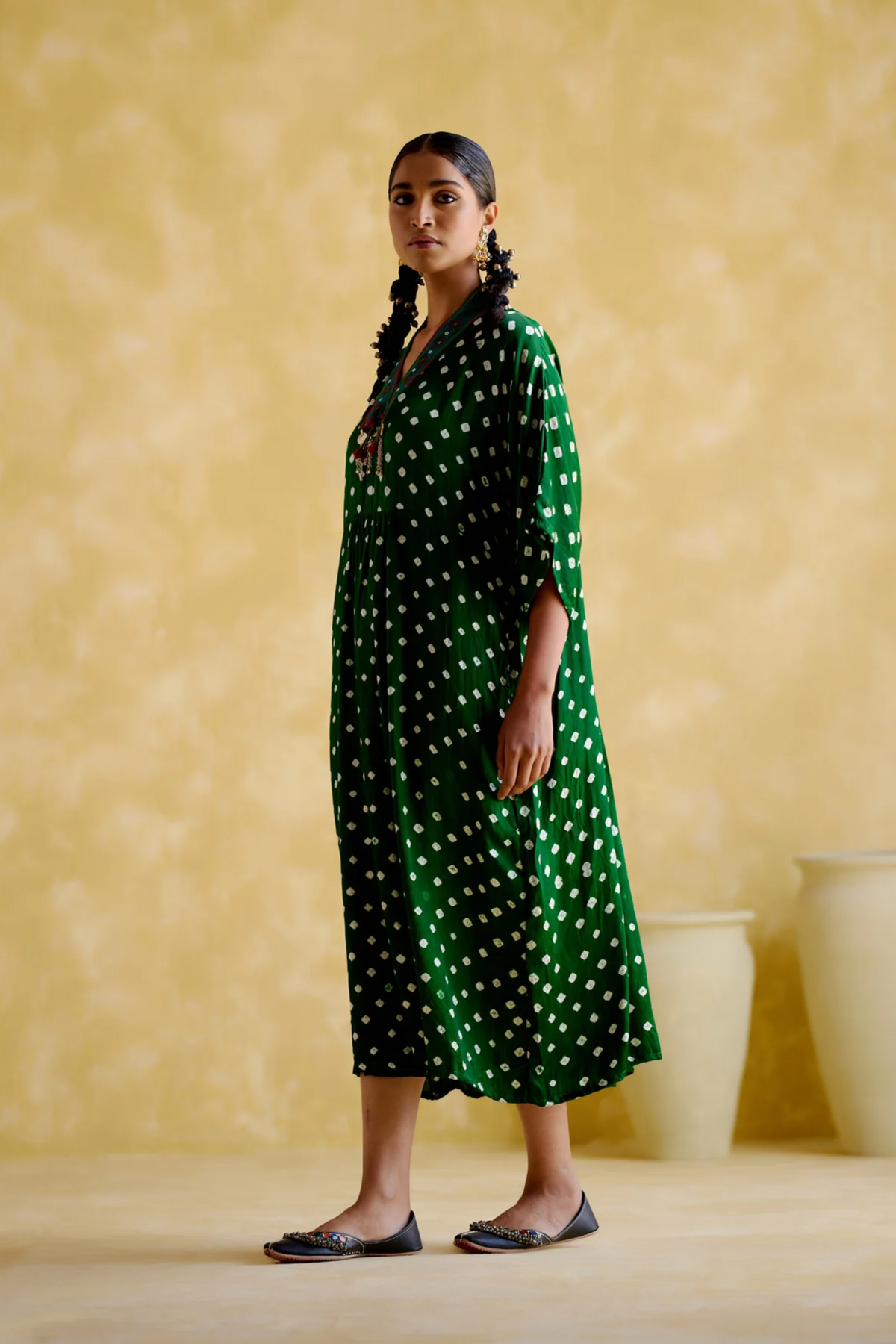 Devadarsana Green Handcrafted Kaftan