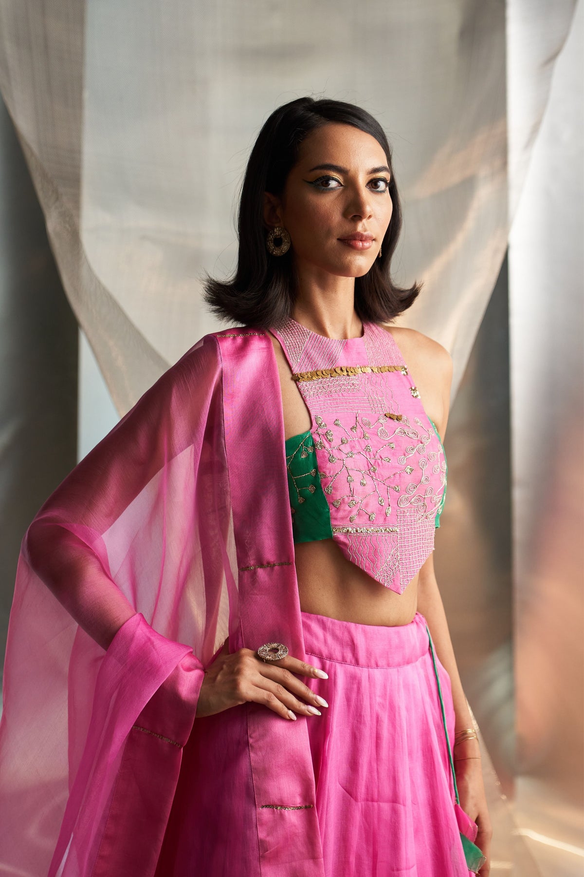 Pink Organza Lehenga Set