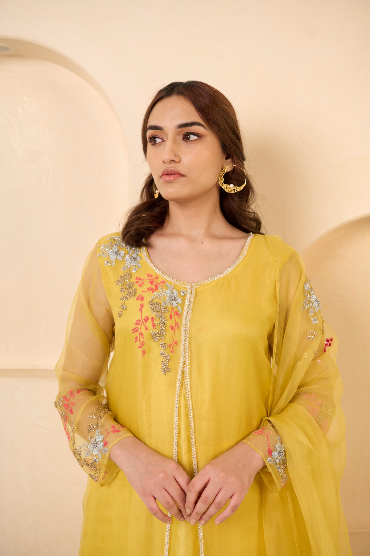 Yellow Organza Kurta Set