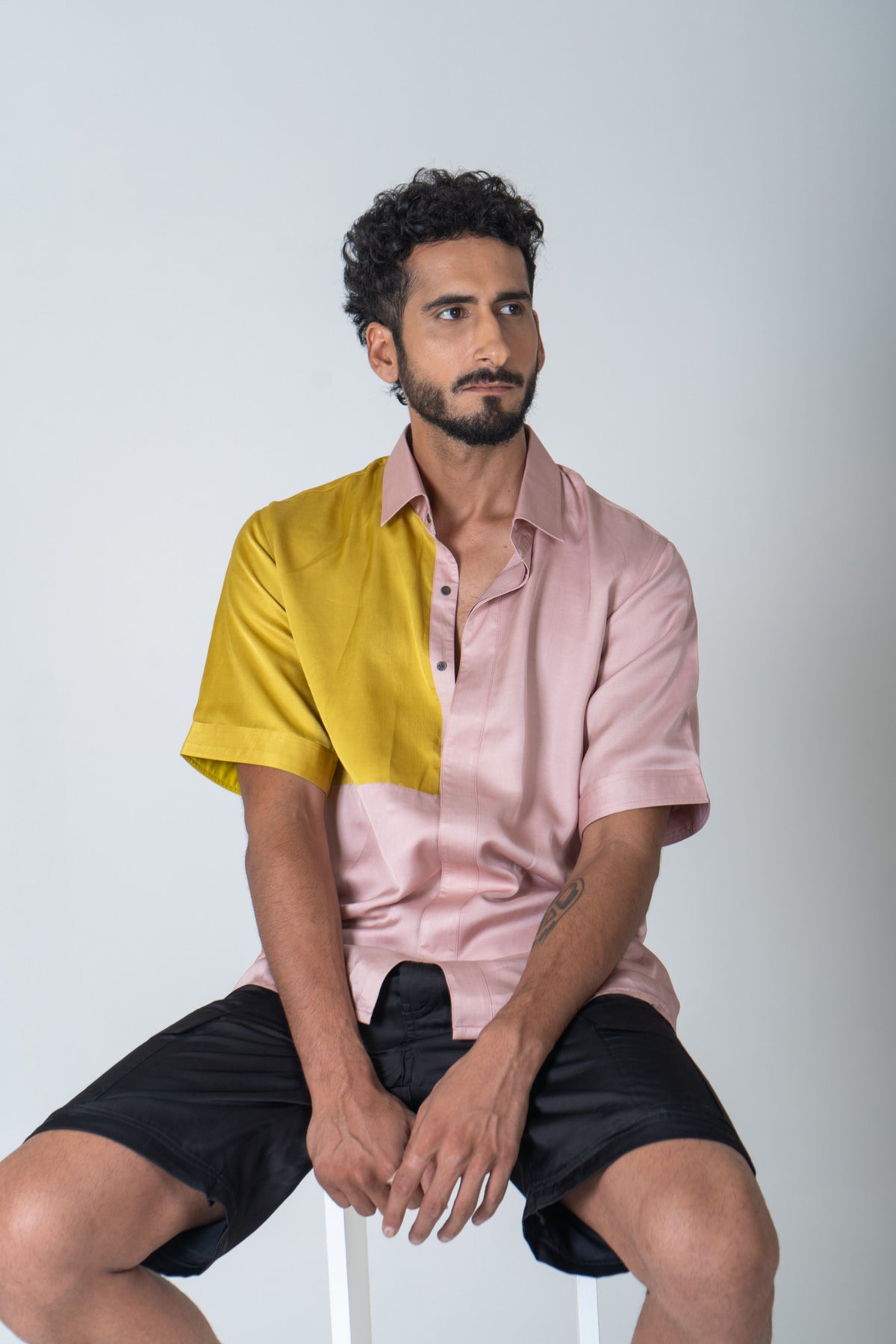 Pink-yellow Color-blocked Shirt