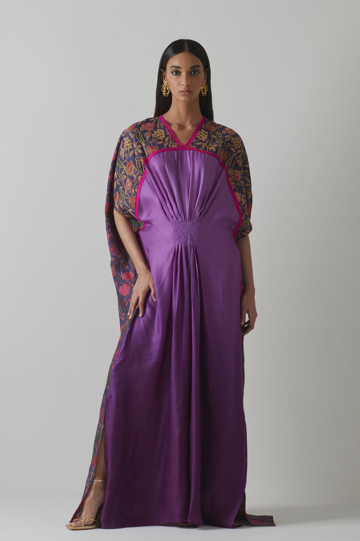 Purple Embellished Silk Kaftan