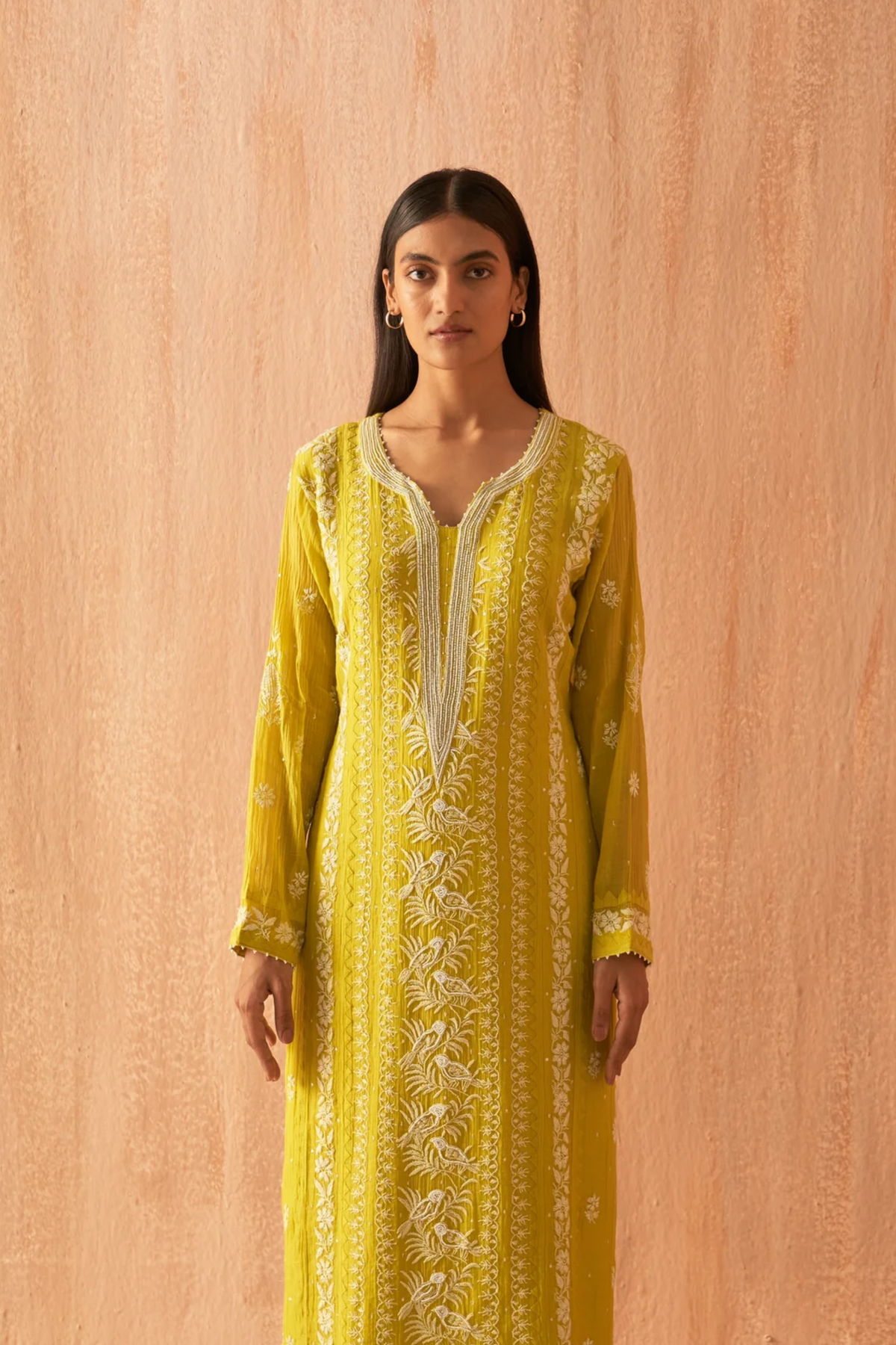 Lime Green Mul Chanderi Kurta