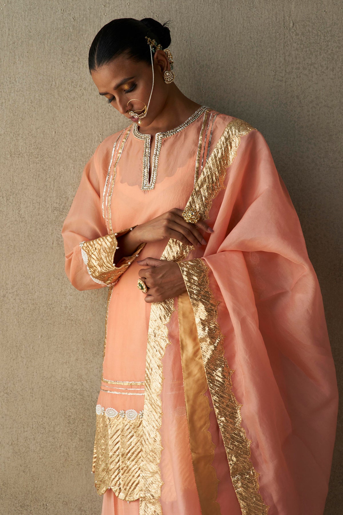 Indira Coral Sharara Set