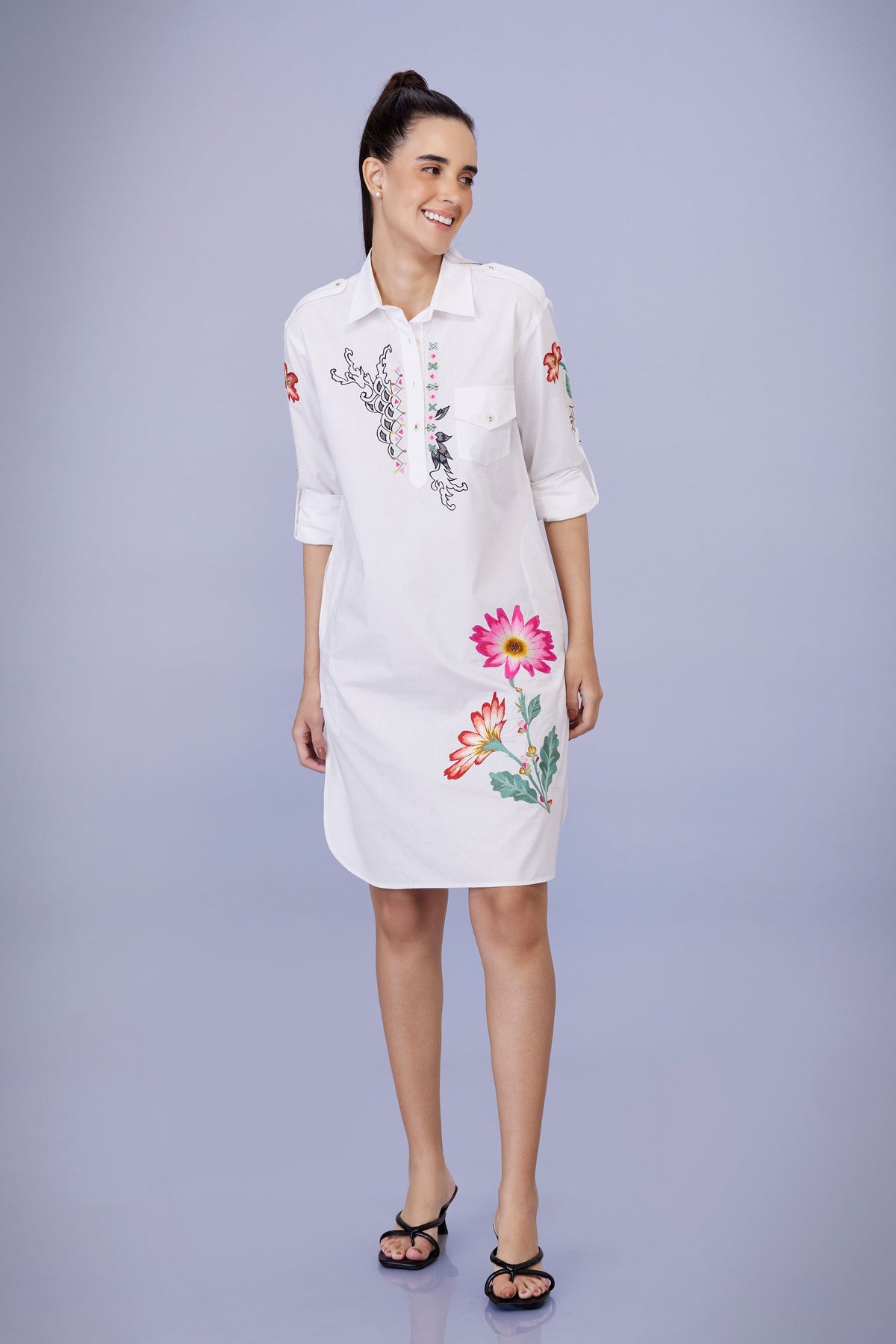 White Floral Embroidery Dress