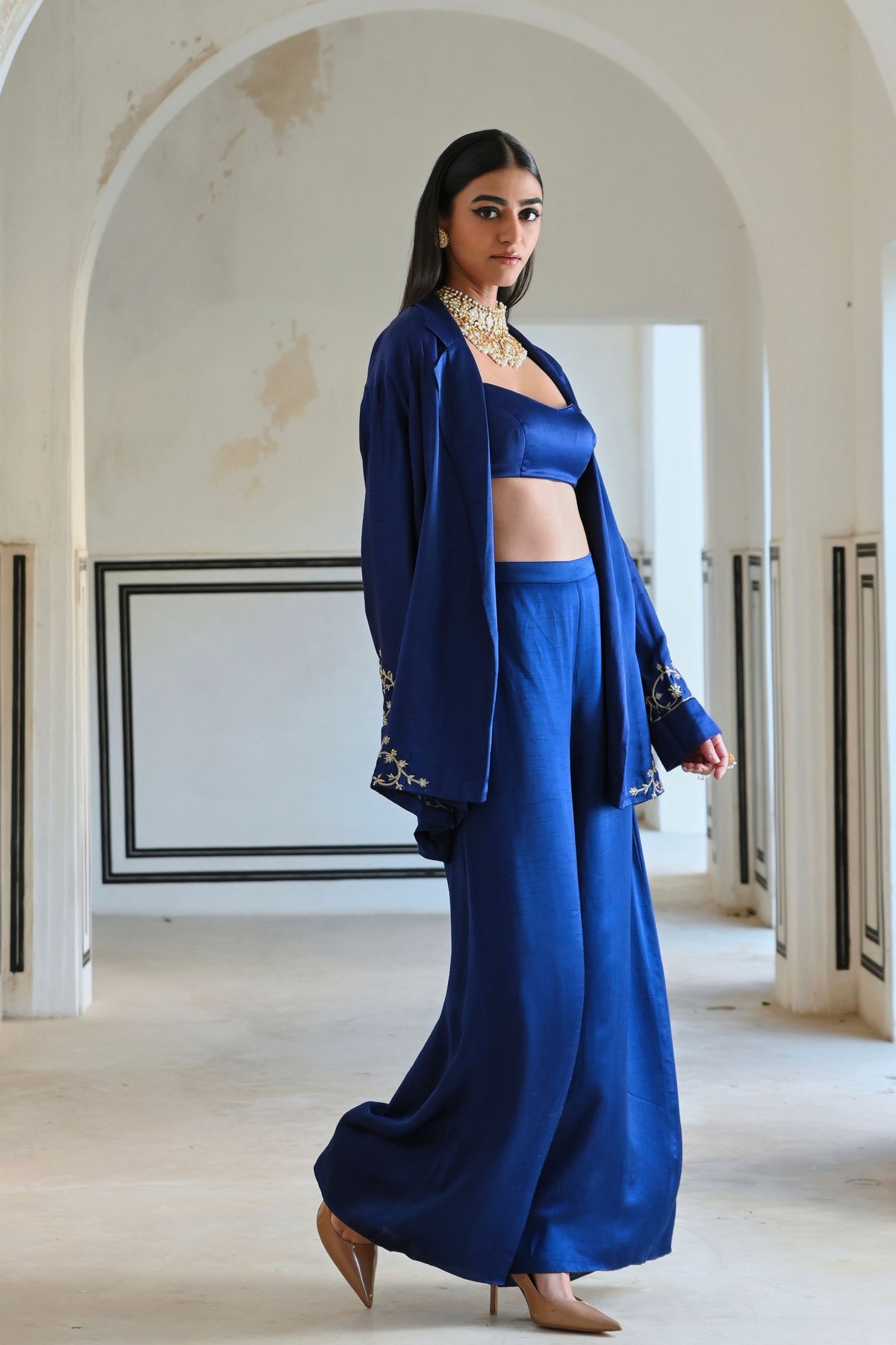 Royal Blue Embroidered Palazzo Set