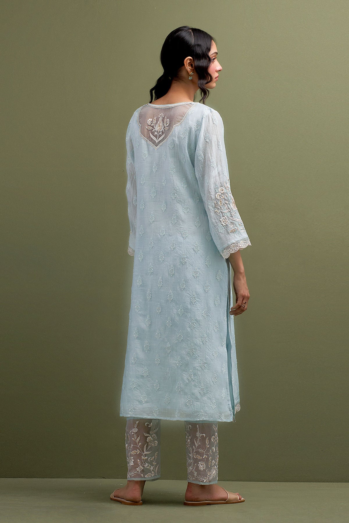 Blue Embroidered Kurta Set With Dupatta