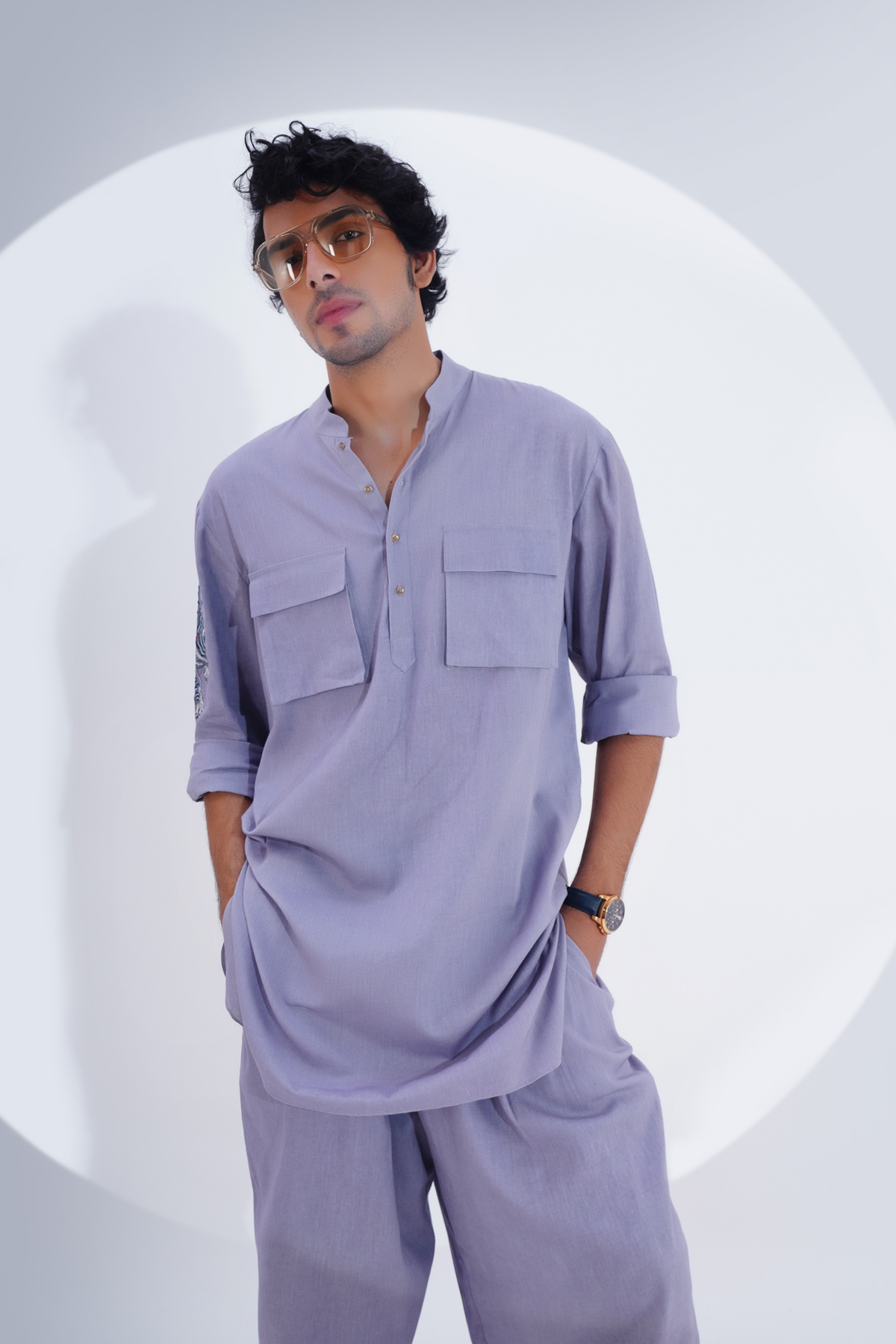 Grey Linen Kurta Set