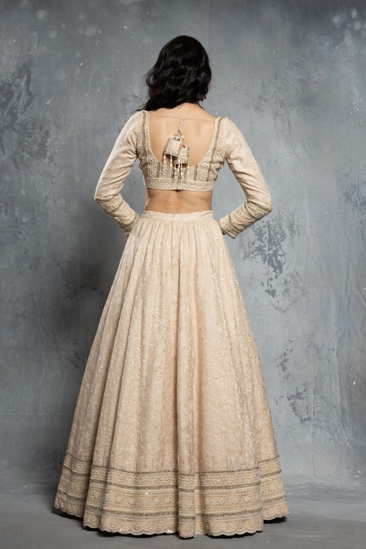 Ecru Threadwork Embroidery Lehenga Set