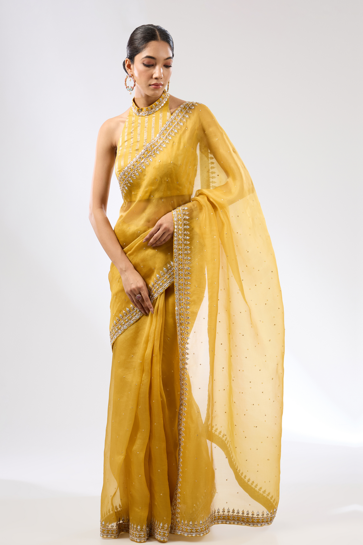 Gota Patti Mustard Saree Set