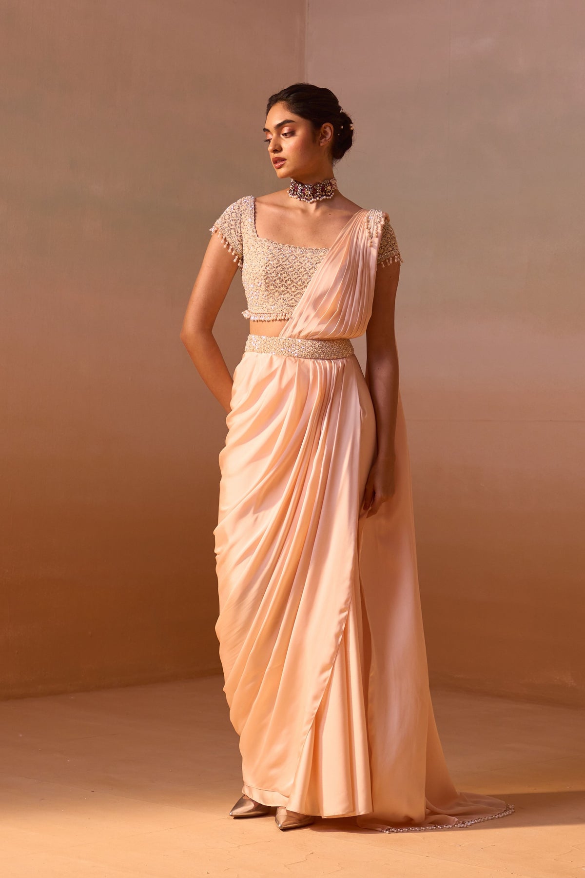 Peach Draped Saree