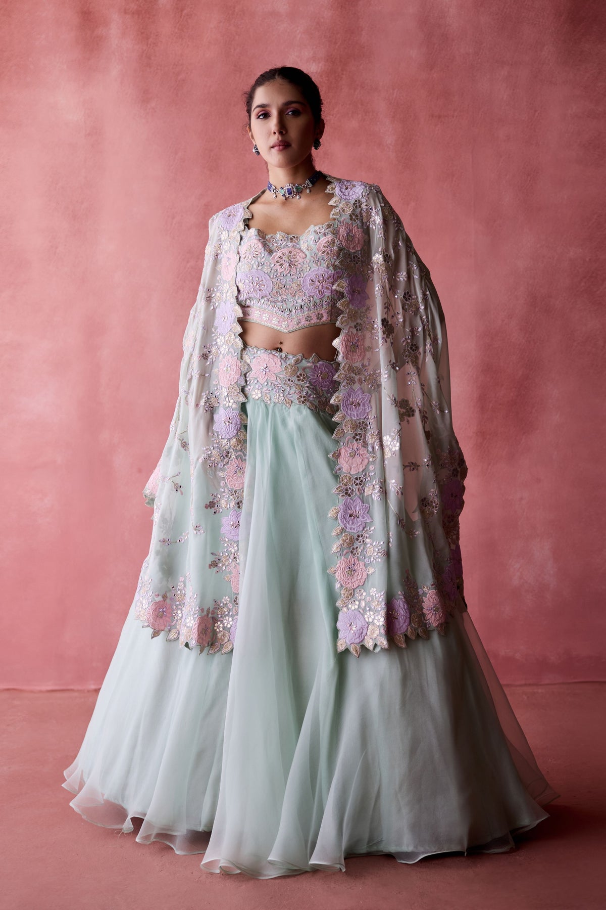 Aqua Cape Lehenga Set