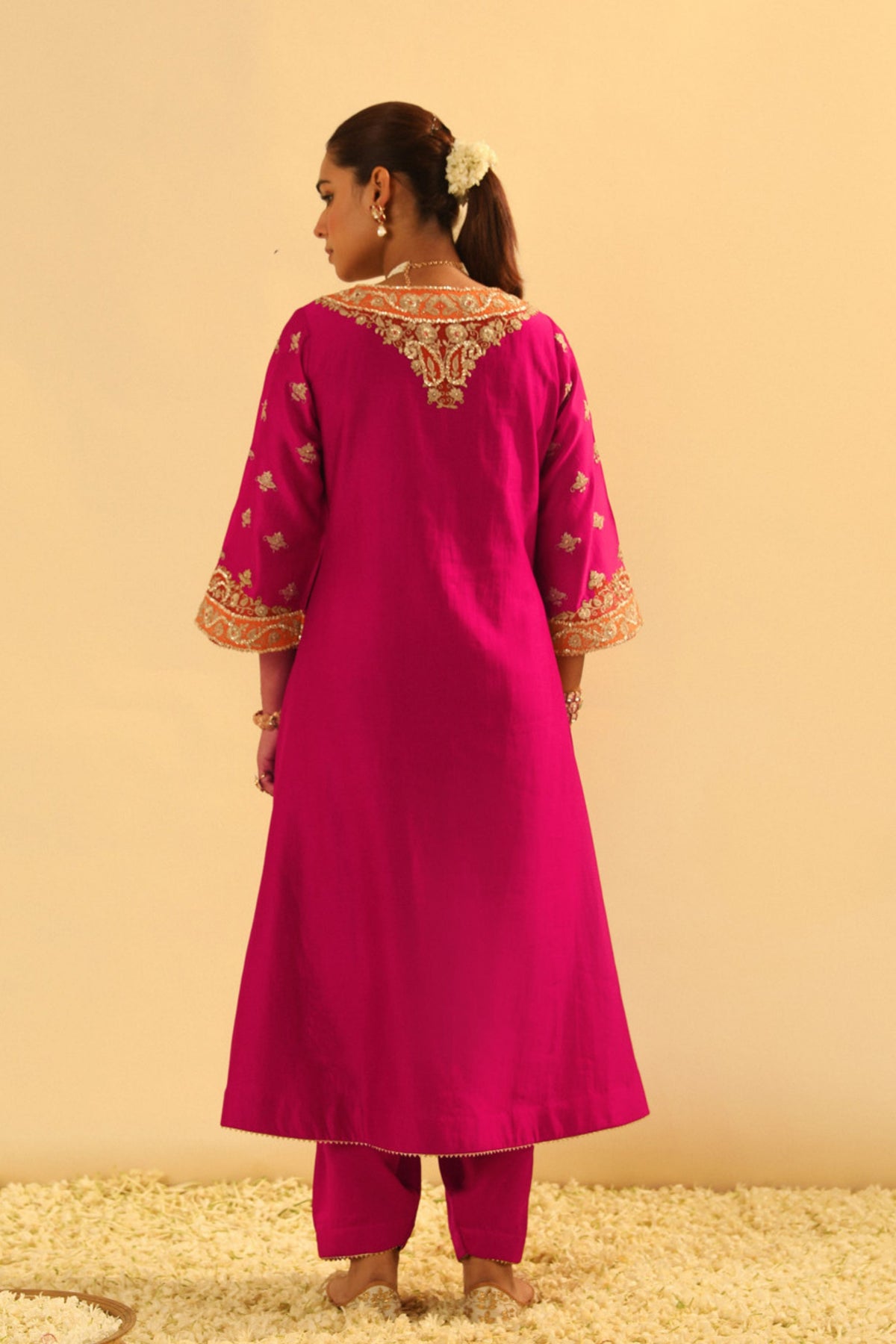 Alima Pink Long A-line Chauga With Salwar