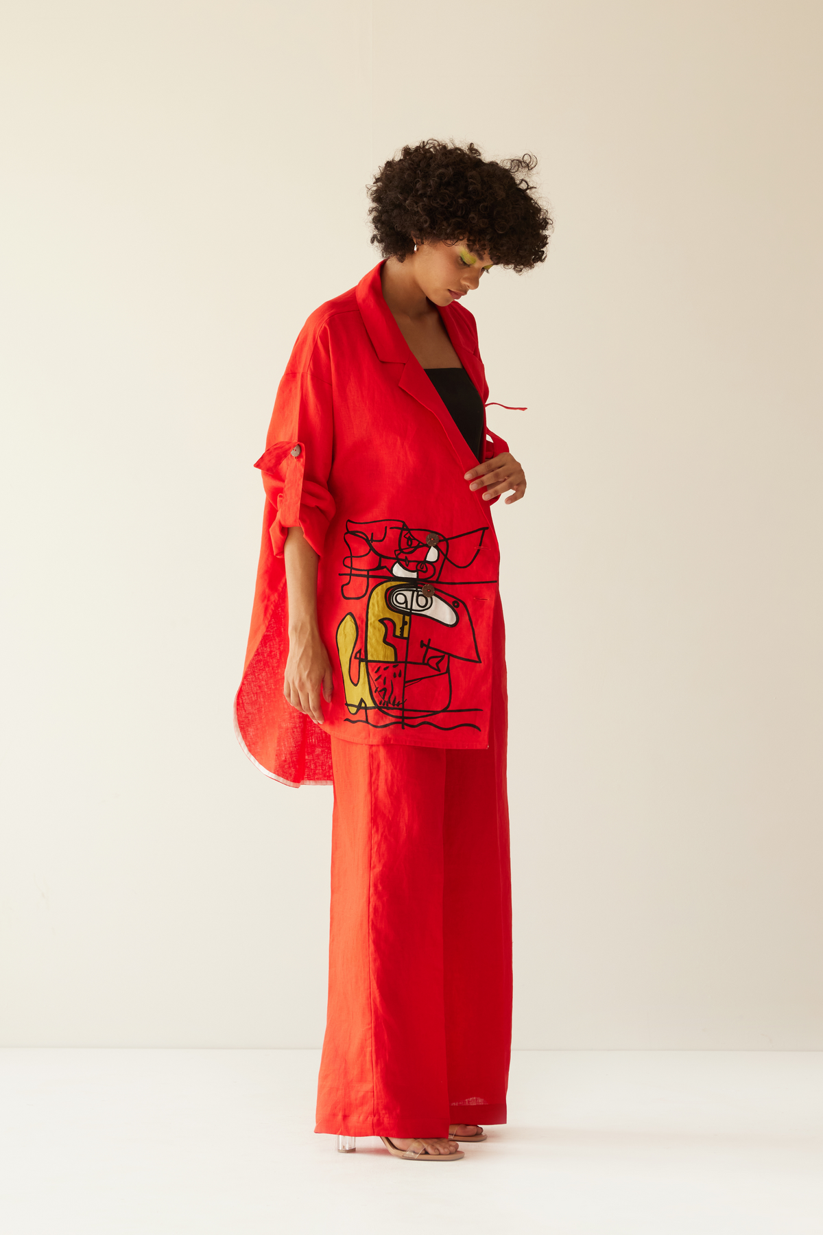 Red Linen Oversized Co-ord Set