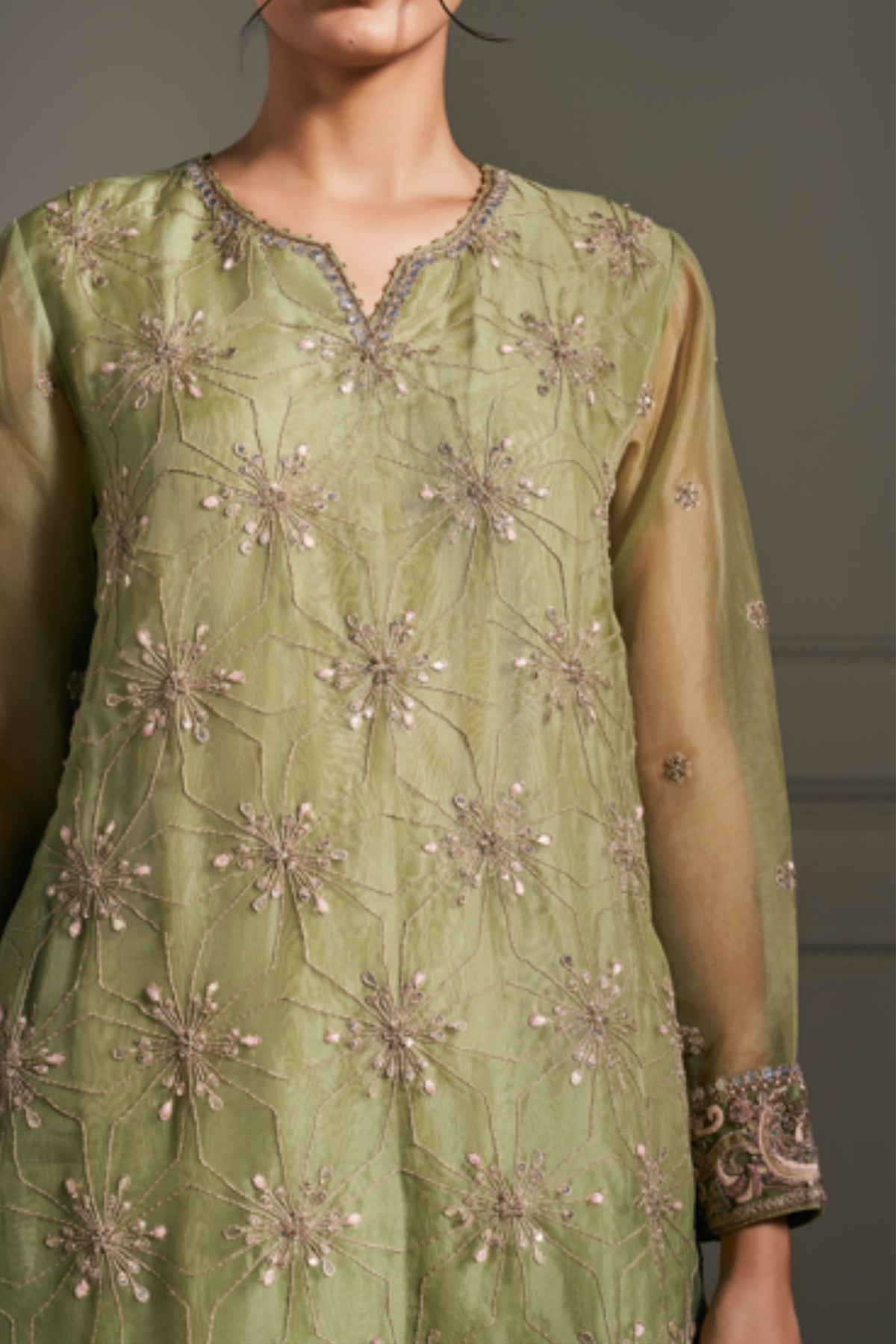 Green Hand Embellished Kurta Set