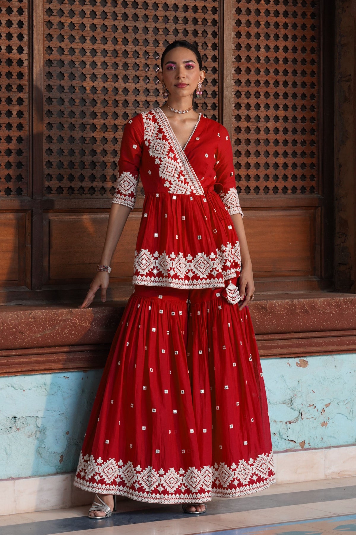 Red Diamond Sharara Set