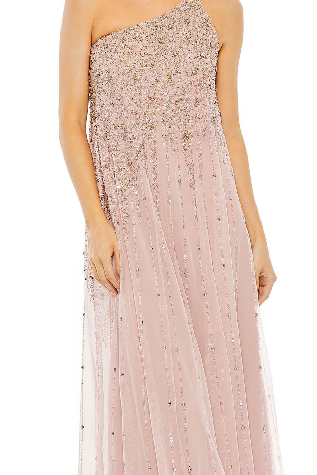 Pink One Shoulder Embellished Gown