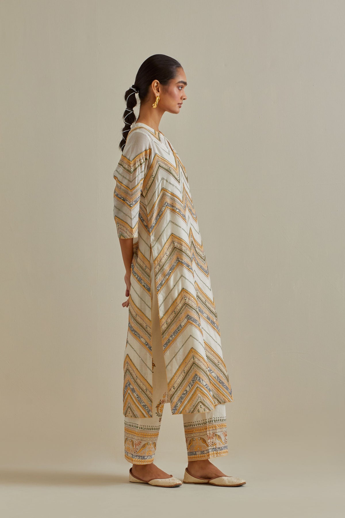 Yellow Chevron Pattern Kurta Set