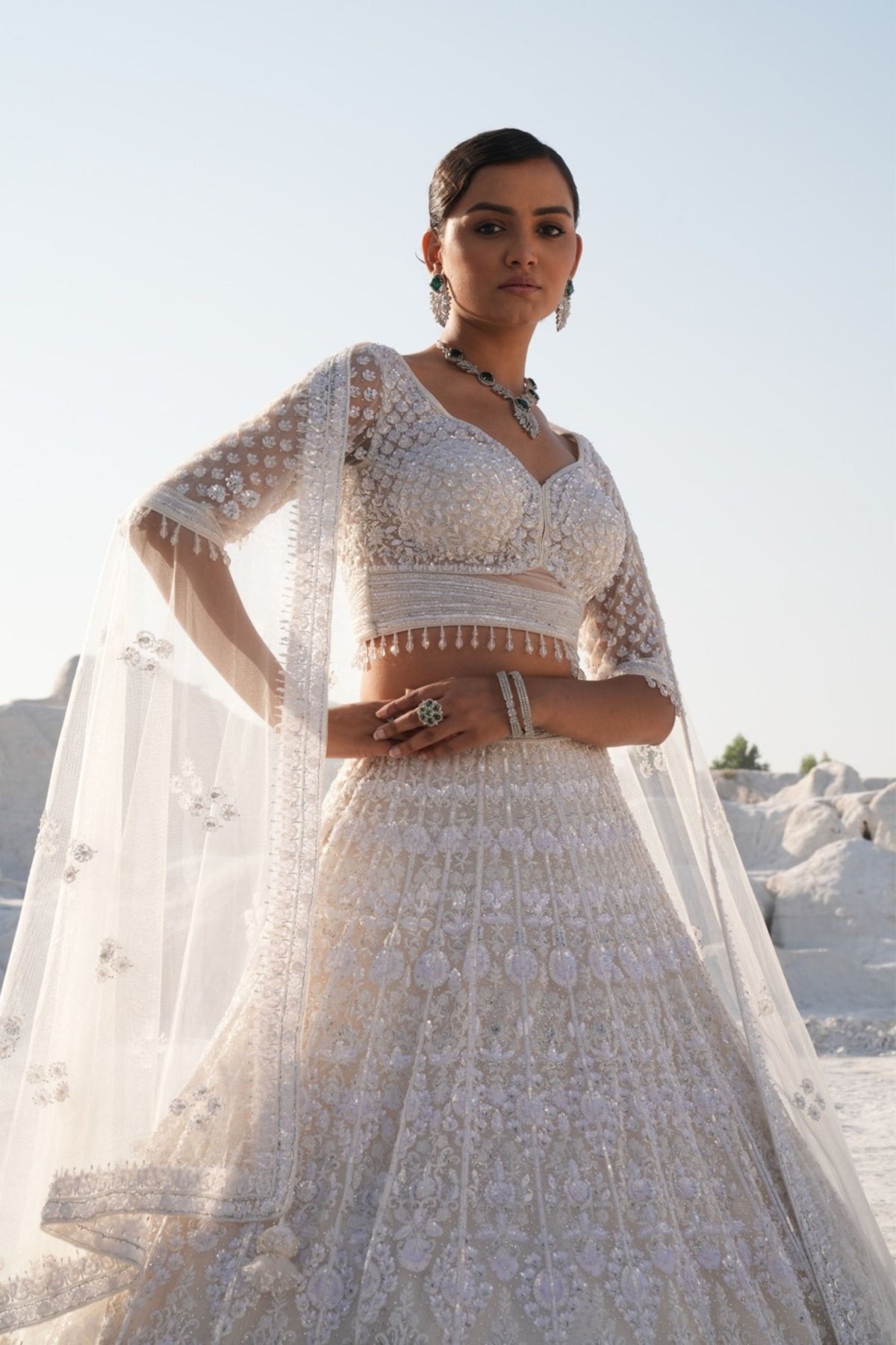 Ivory Embellished Lehenga Set