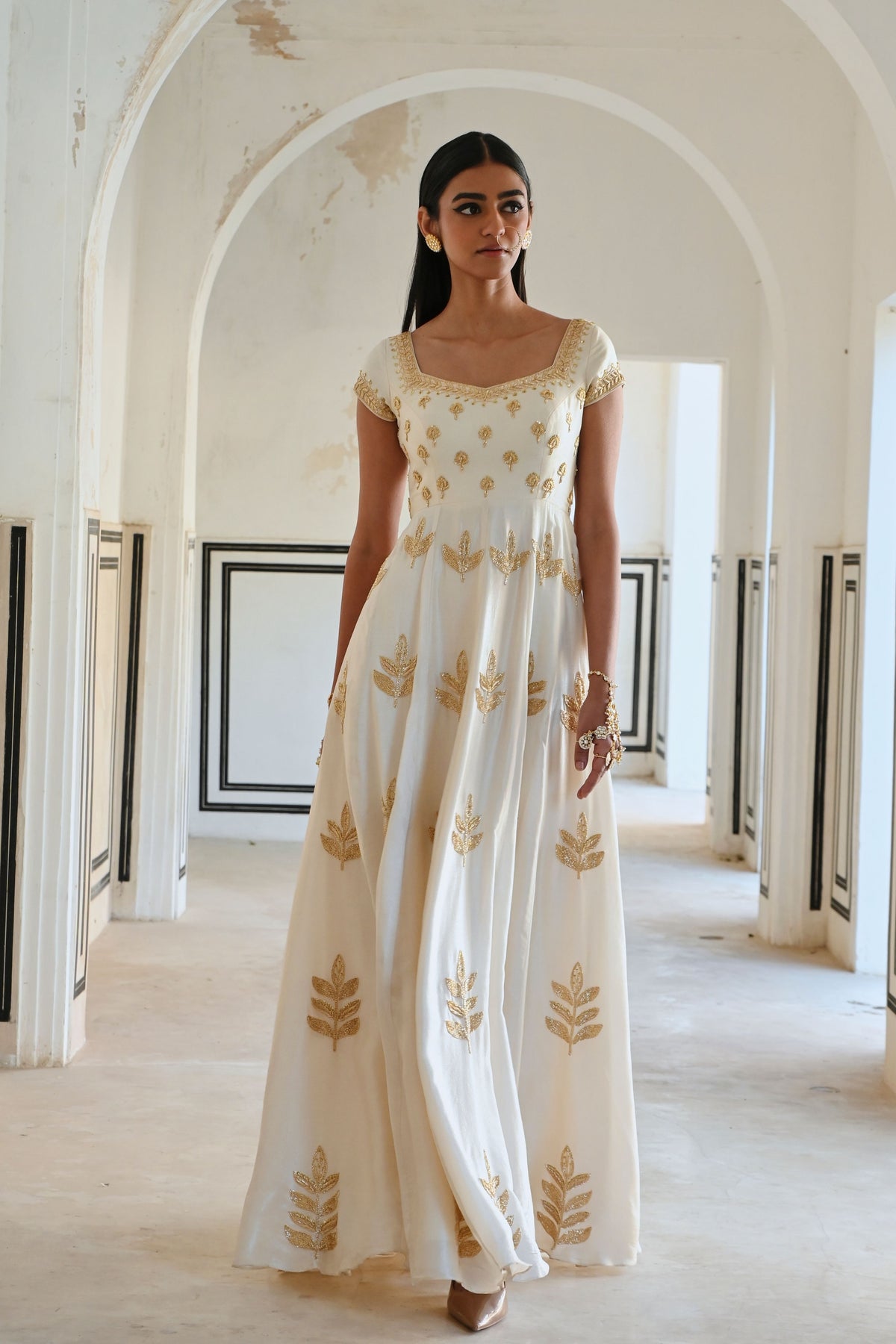 Ivory Embroidered Anarkali Set