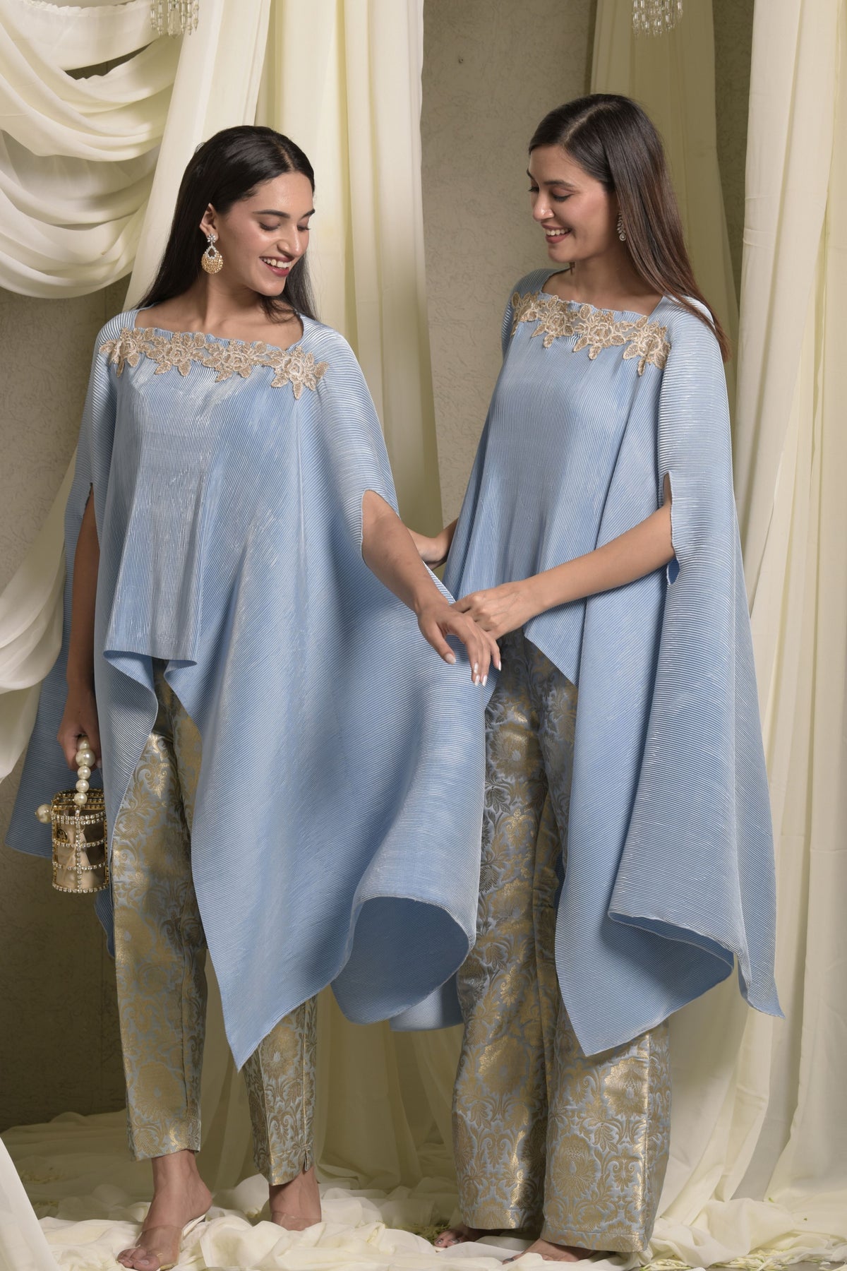 Powder Blue Divine Embroidered Cape Set