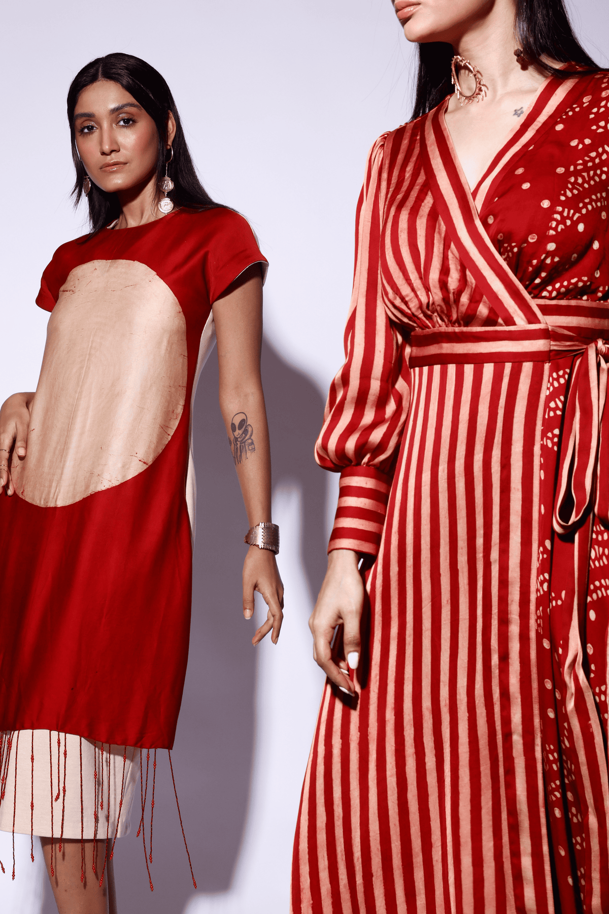 Red Printed Wrap Dress