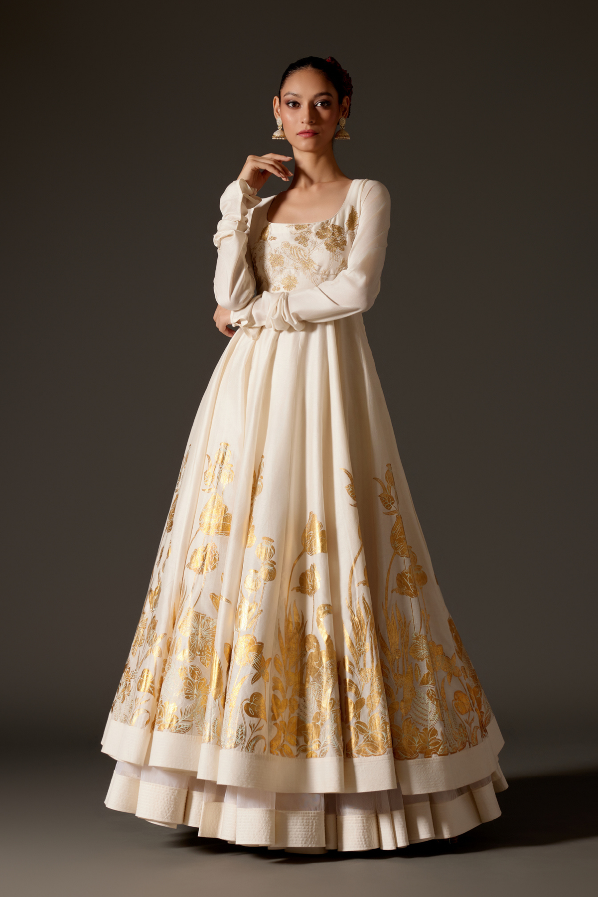 Chanderi Anarkali Set In Ivory