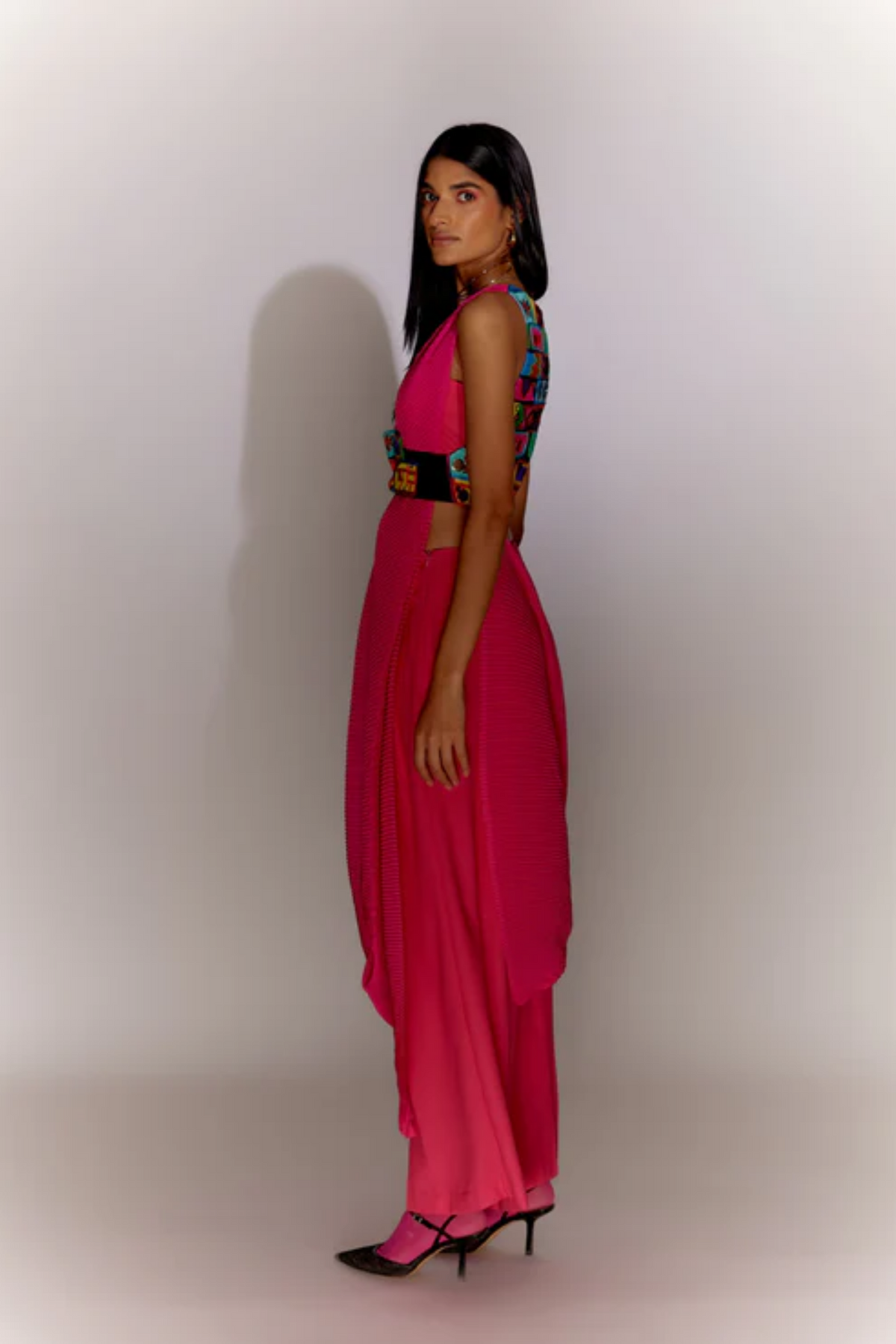 Pink Bricks Double Sided Drape Jacket Set